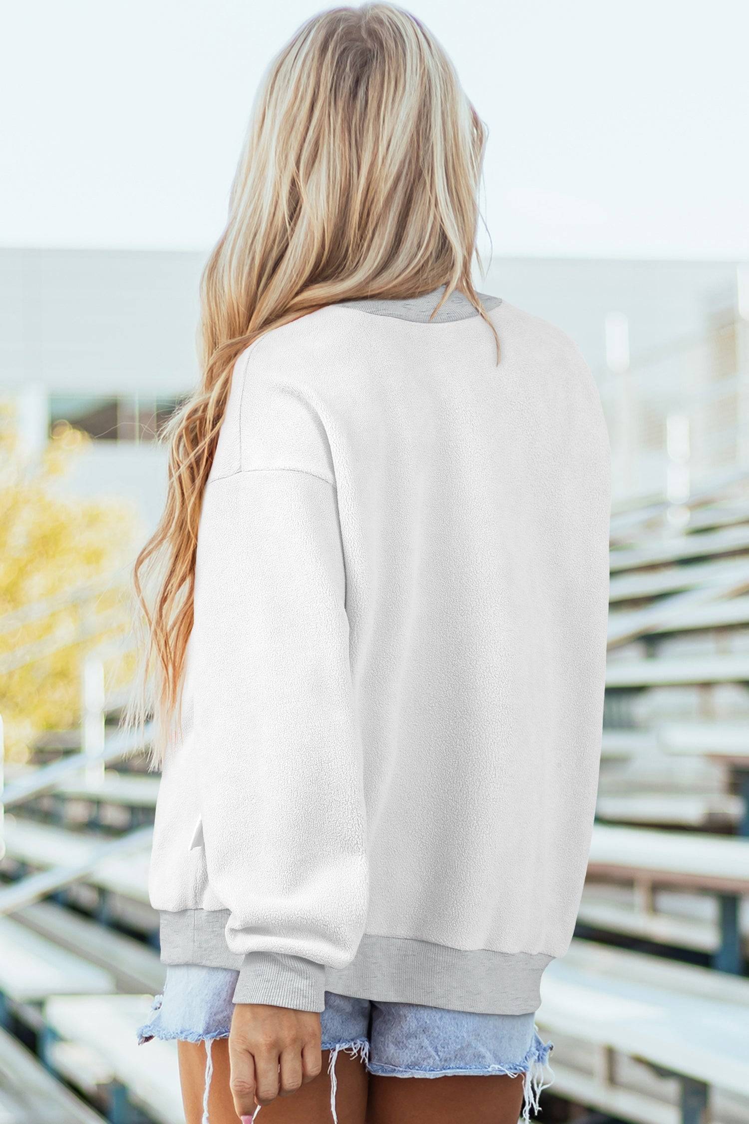 Oversized Drop Shoulder Reversible Mock Neck Sweatshirt - Tops/Sweatshirts & Hoodies