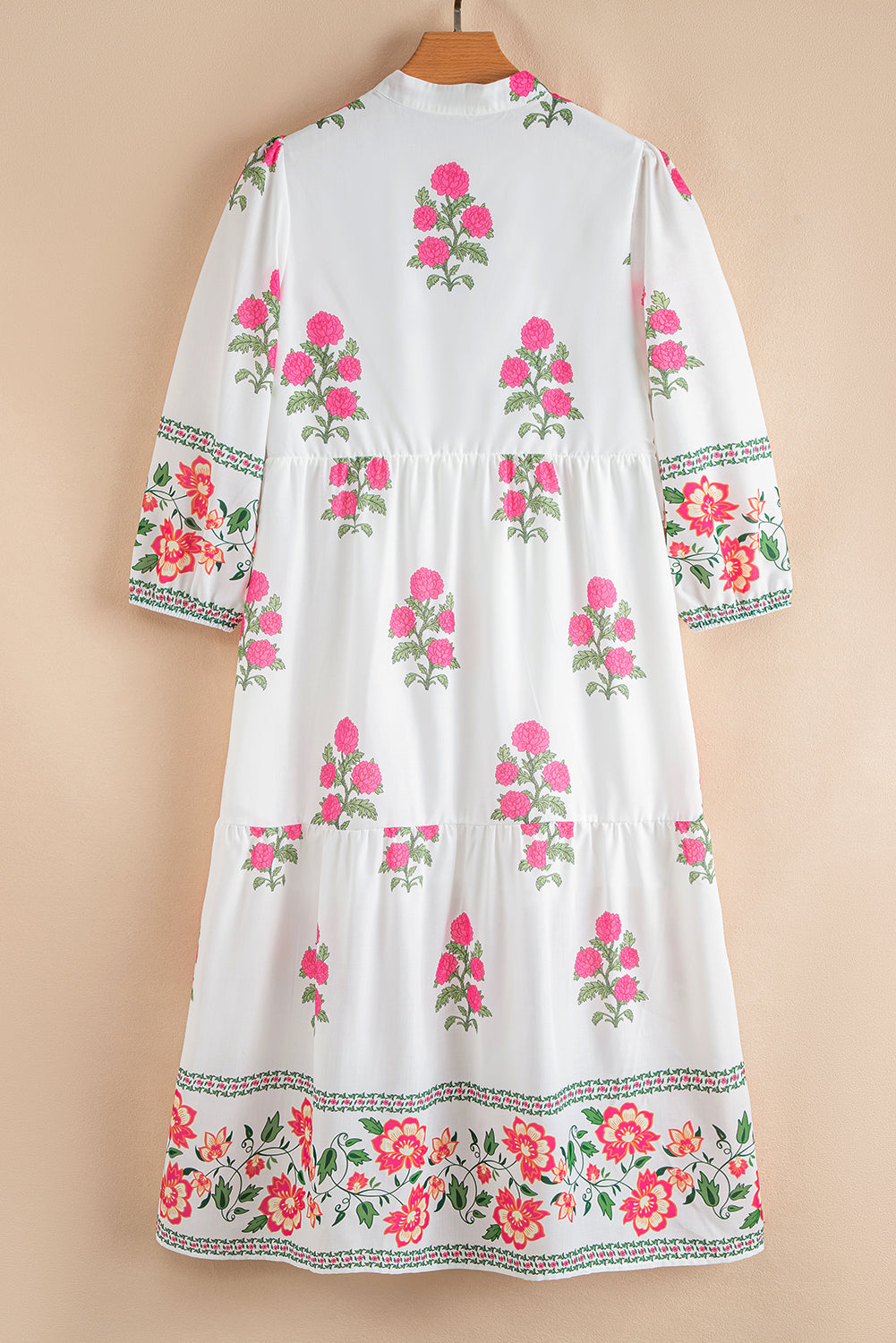 White Floral Print Half Button Mandarin Neck 3/4 Sleeve Maxi Dress Dear-Lover Dropshipping