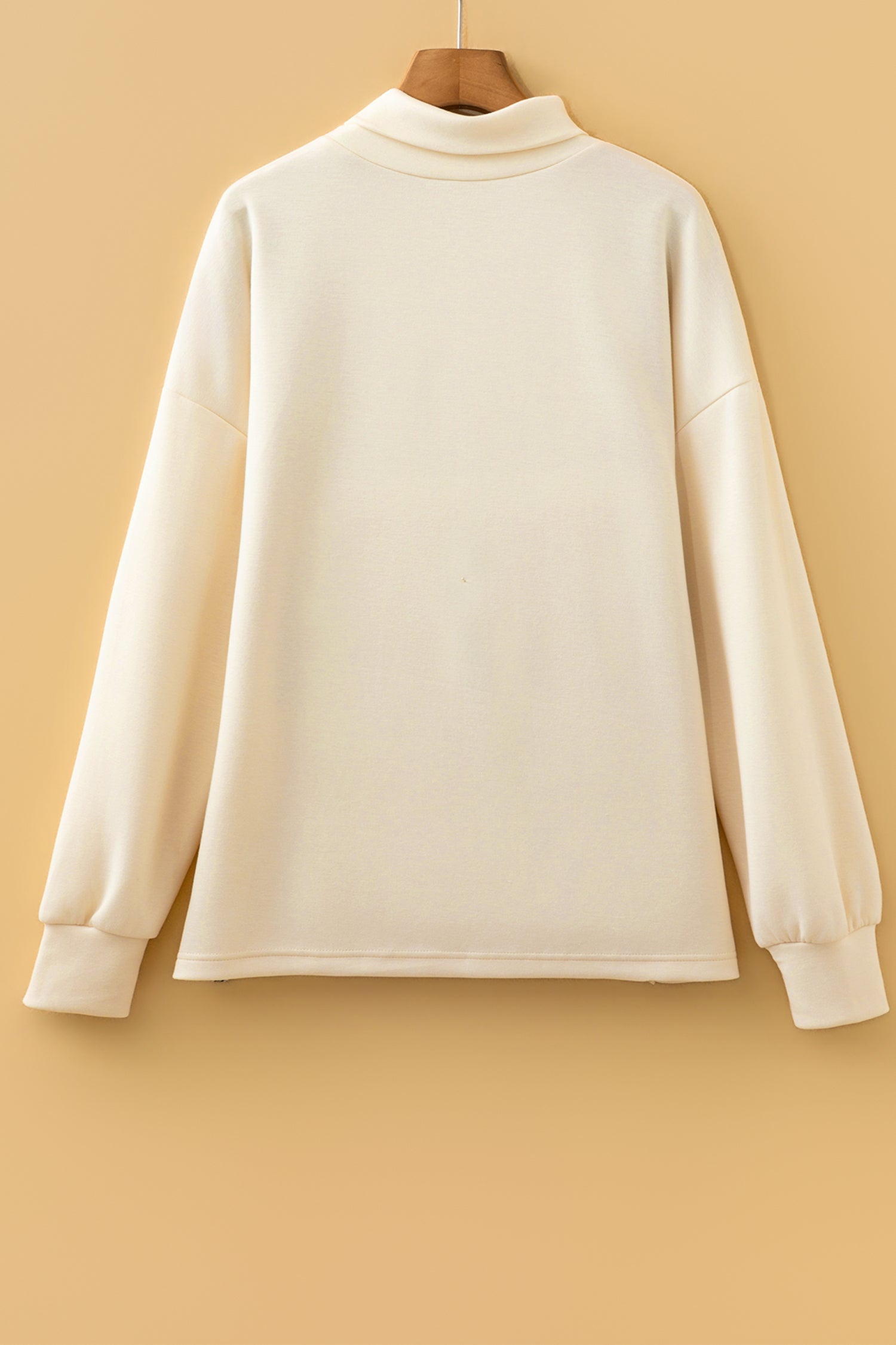 Mock Neck Long Sleeve Leopard Detail Split Hem Top – Beige