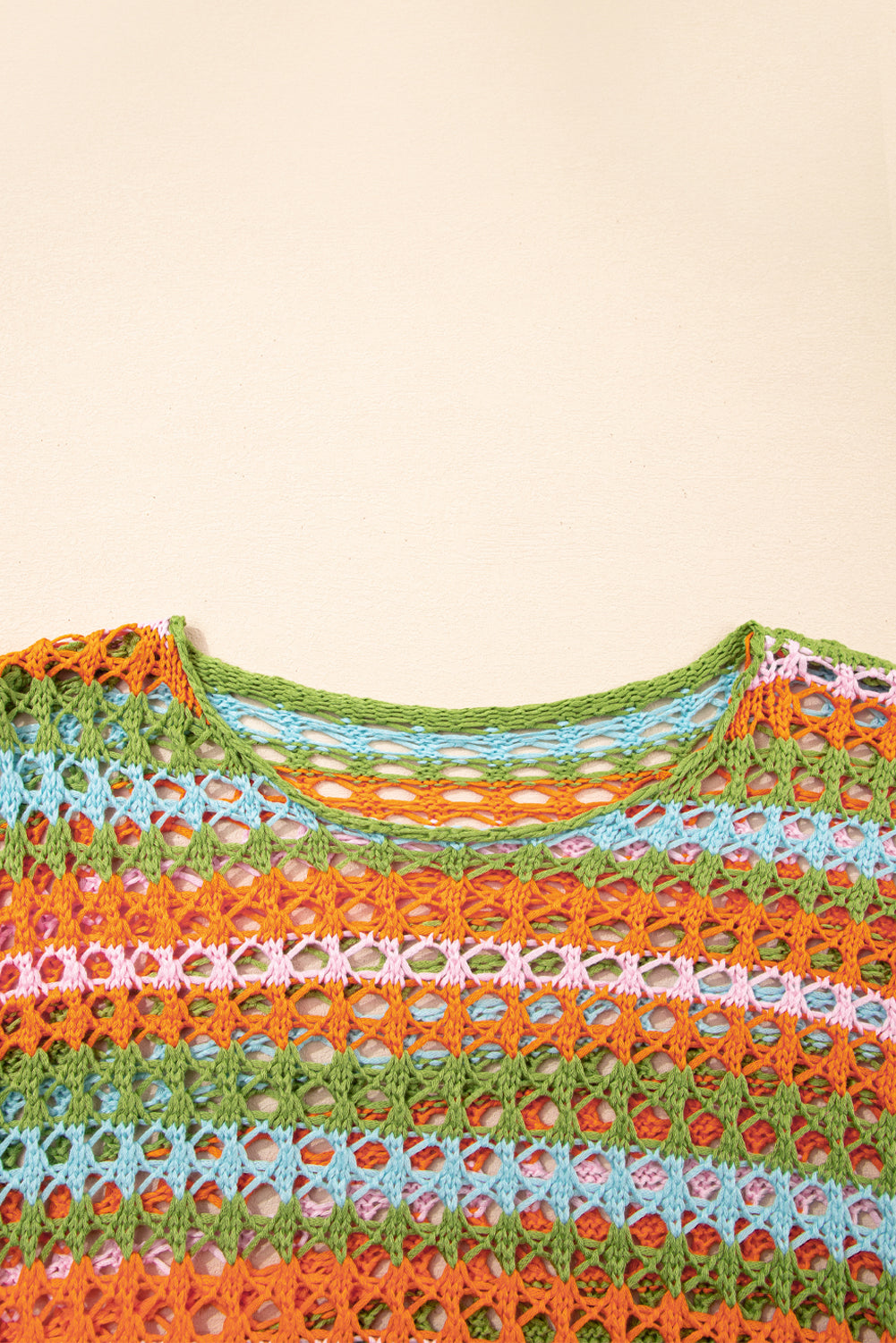 Carrot Multi Stripe Open Knit Sweater Beach Cover Up eAura
