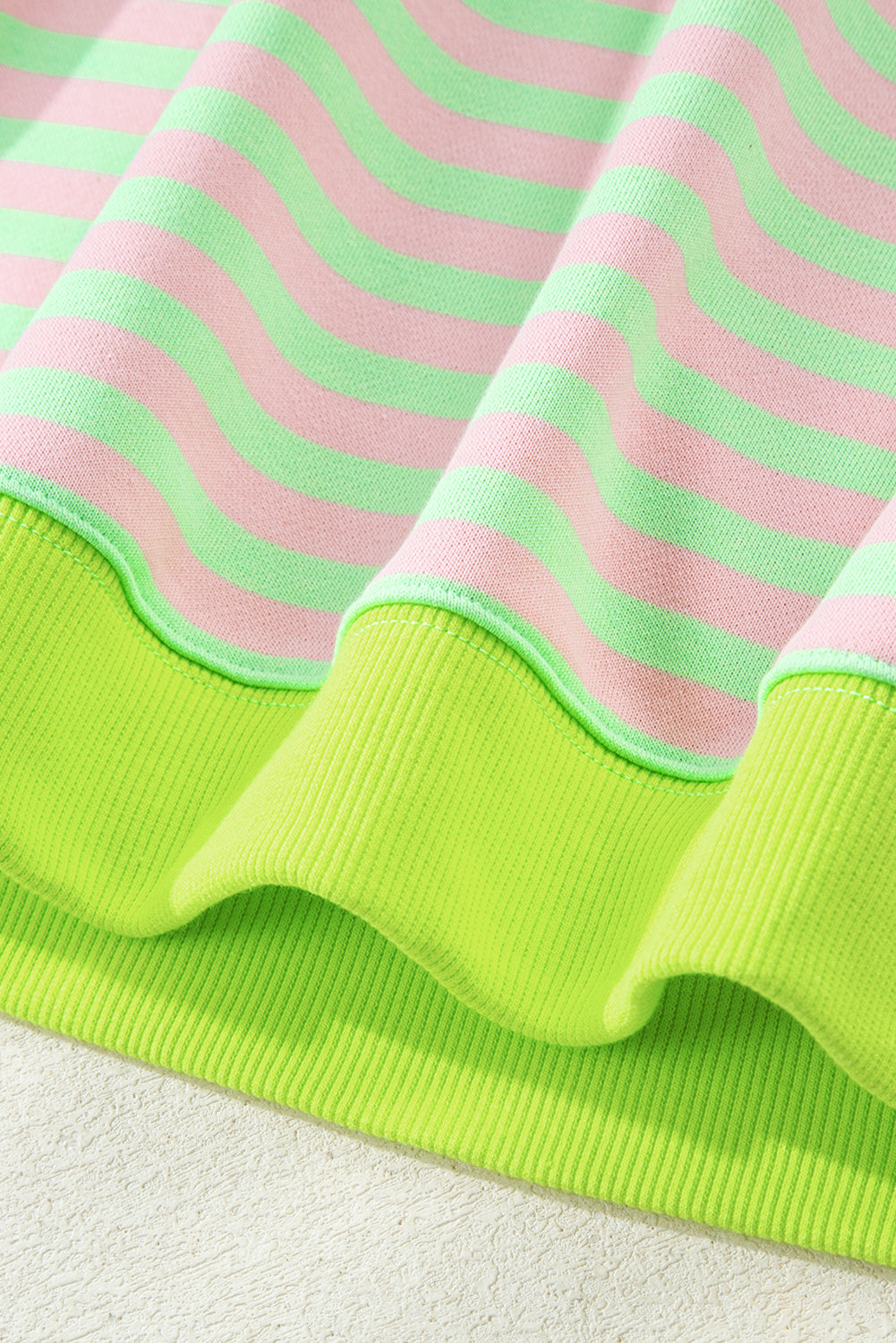 Striped Contrast Ribbed Trim Crossed Stitch Drop Shoulder Sweatshirt - eAura