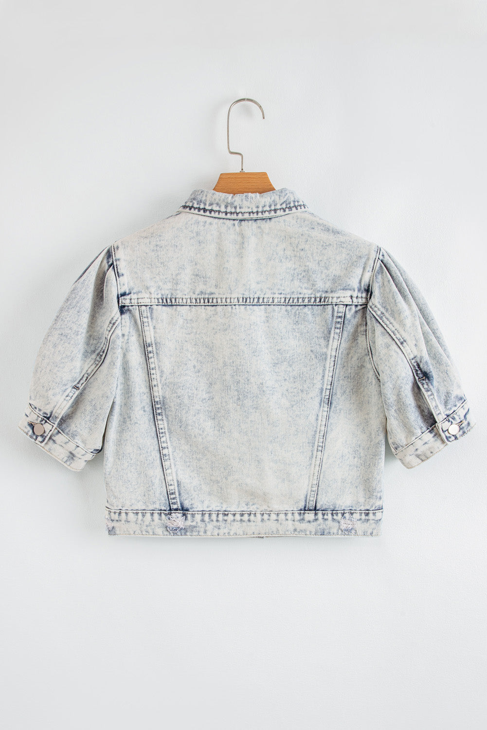 Beau Blue Light Wash Buttoned Chest Pocket Puff Sleeve Denim Jacket eAura