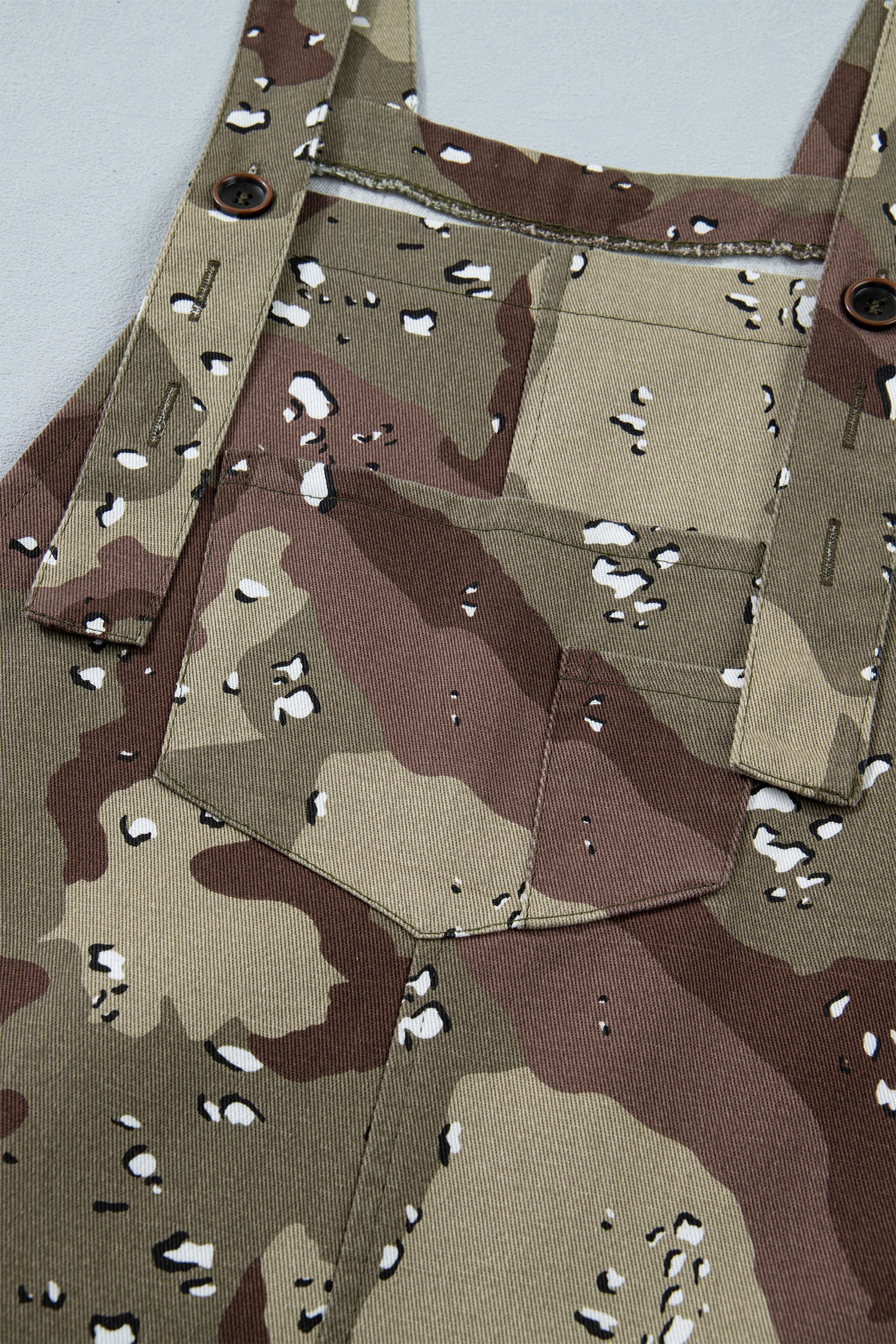 Camouflage Print Leopard Detail Loose Denim Overall Cropped Jumpsuit – Green