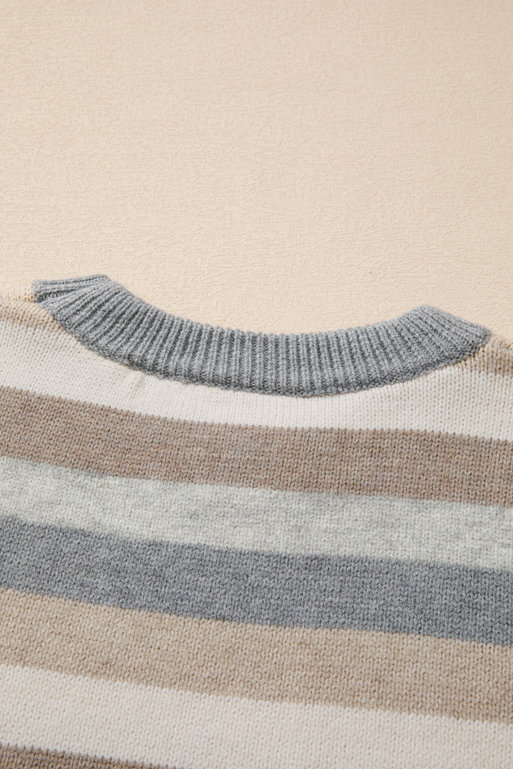 Grey Stripe Colour Block Ribbed Edge Round Neck Sweater eAura