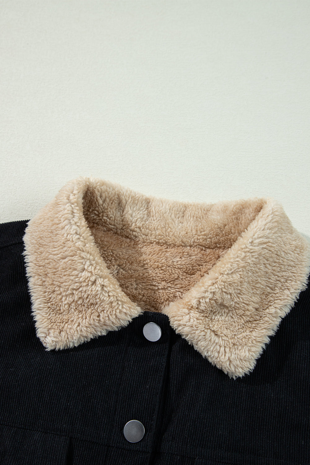 Black Fleece Lined Button-up Collared Corduroy Crop Jacket eAura