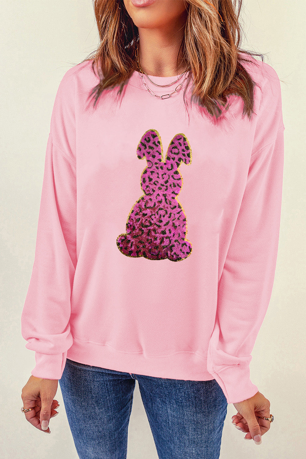 Pink Cheetah Easter Rabbit Graphic Sweatshirt eAura