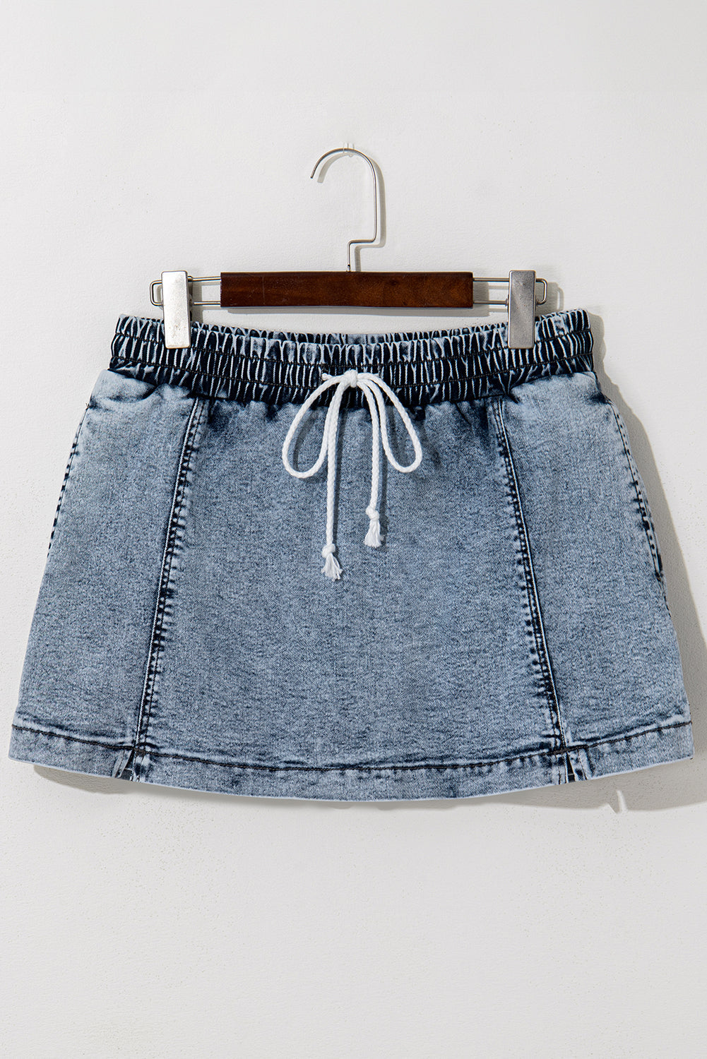 Dusk Blue Drawstring High Waist Pocketed Denim Shorts Skort eAura
