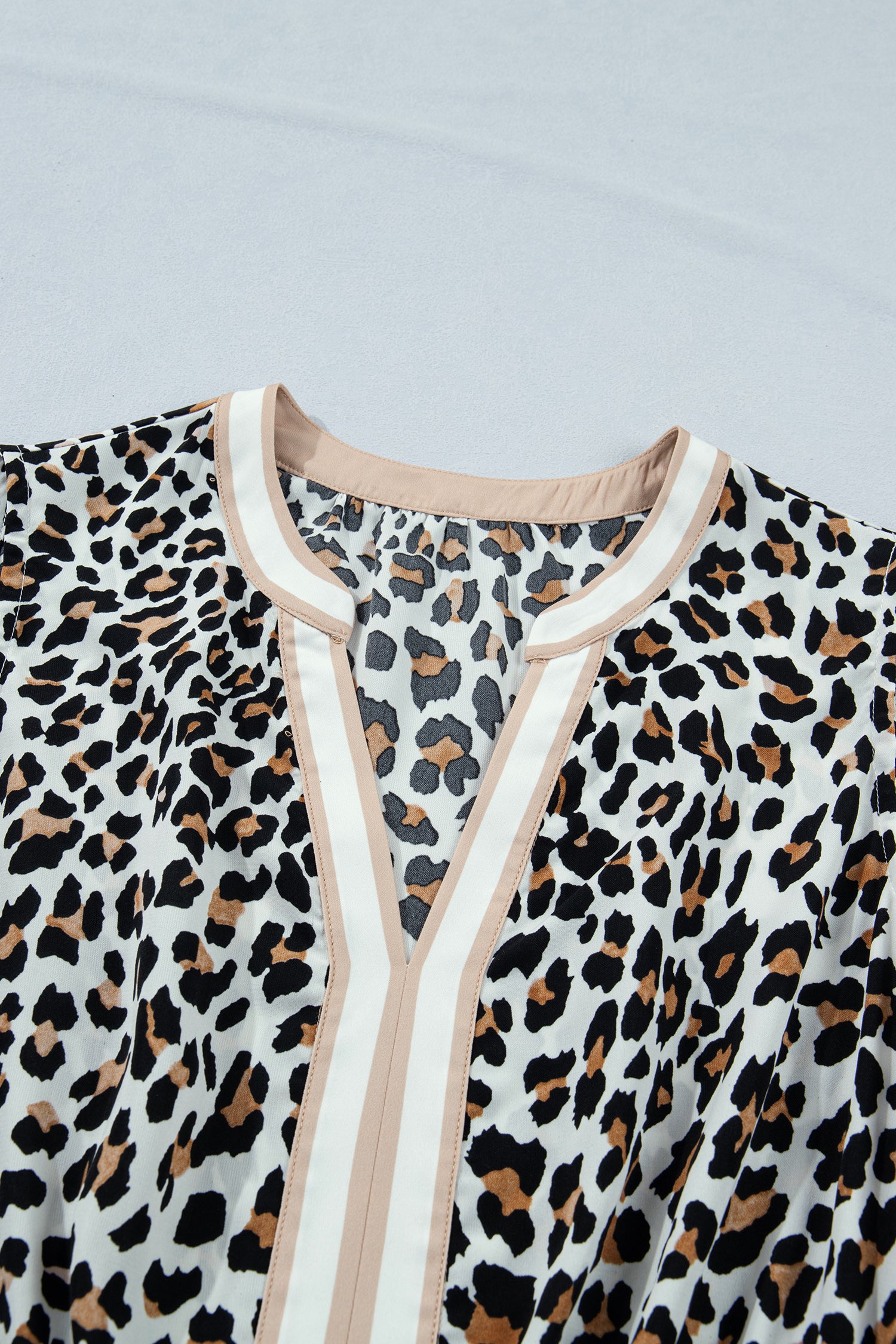 Leopard Print Colorblock Trim Sleeveless Midi Dress – White