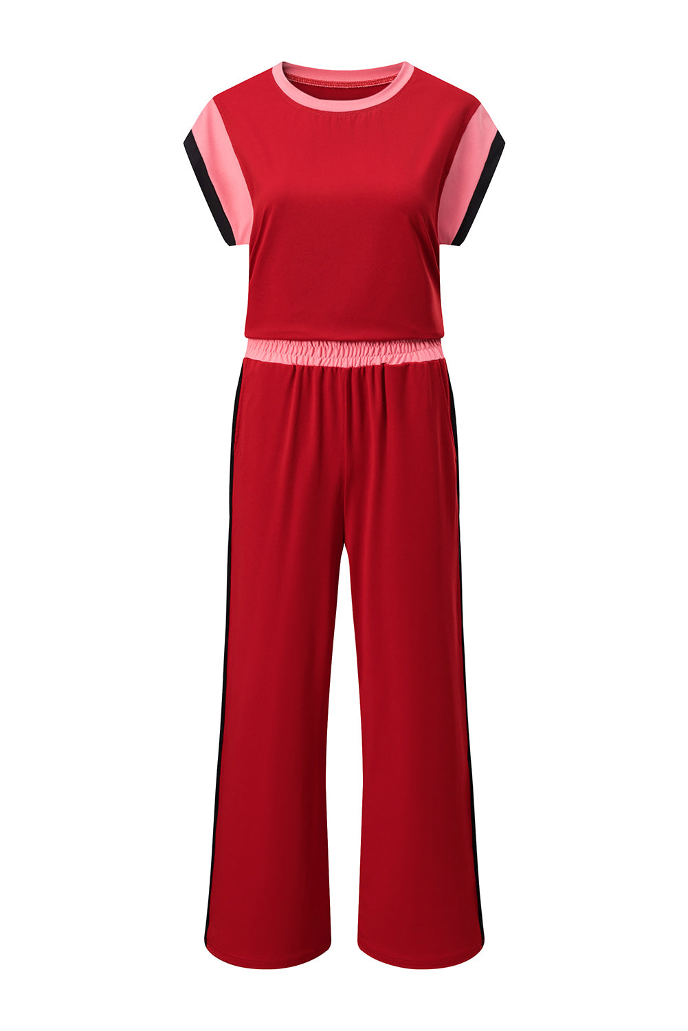 Colourblock Crop Tee & Wide Leg Trouser Two-Piece Set