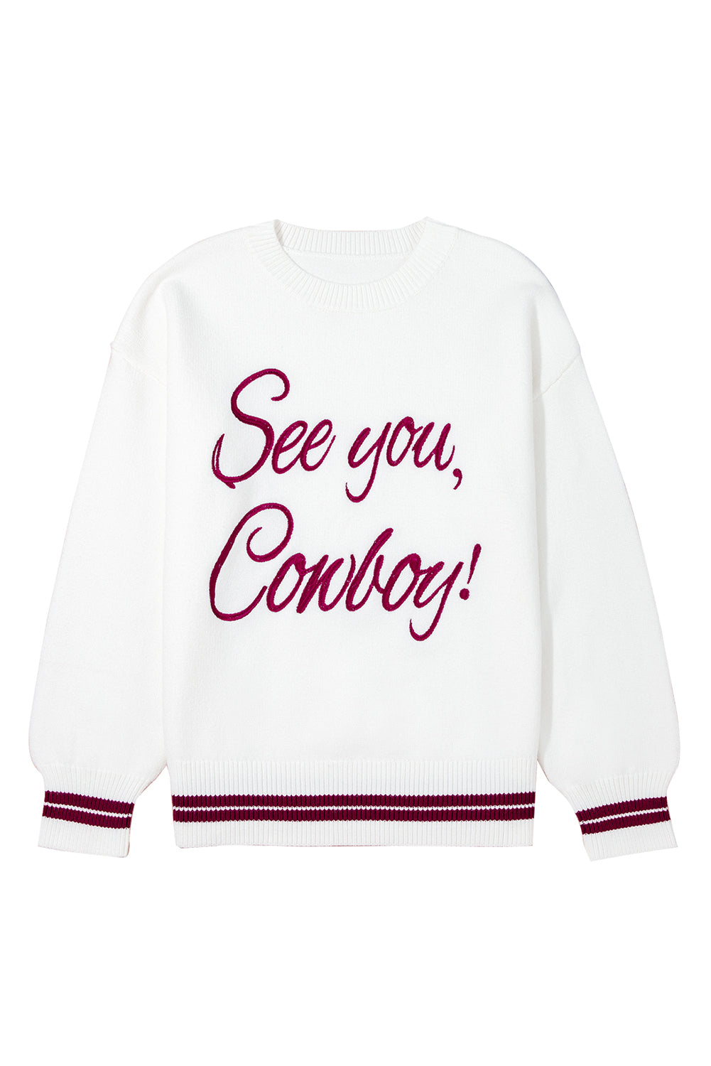 White See You Cowboy Embroidered Western Graphic Sweater eAura