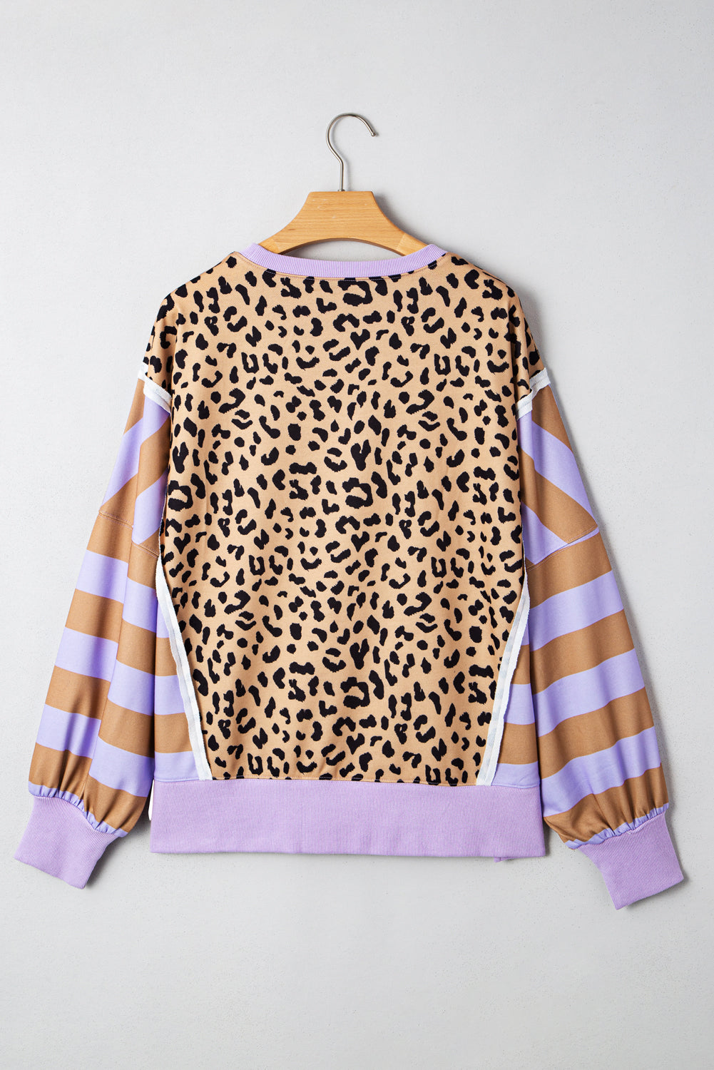 Stripe Colour Block Leopard Casual Sweatshirt with Slits - Tops/Sweatshirts & Hoodies