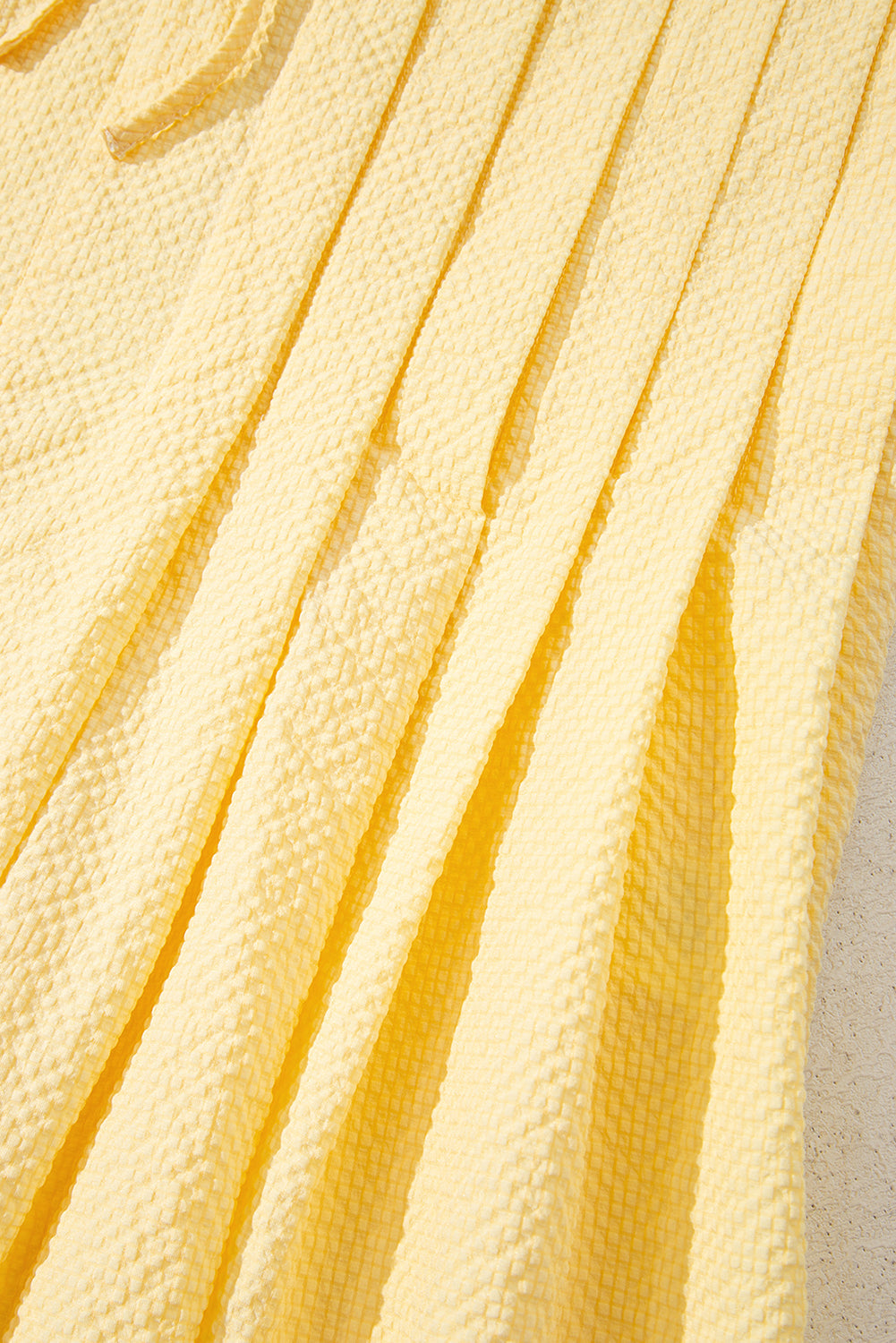 Yellow Cream Bow Tie Notched Neck Pleated Sleeveless Top eAura
