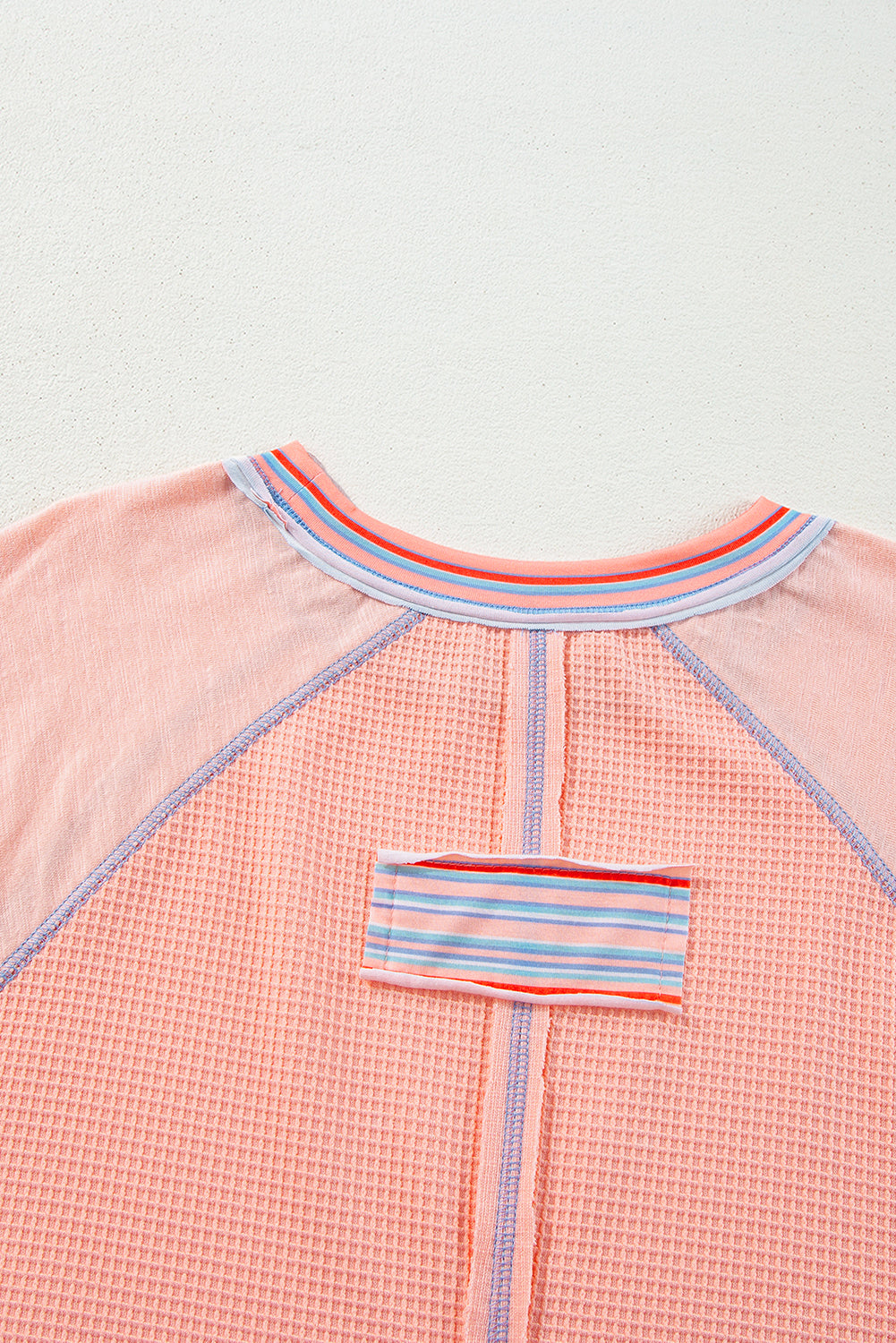 Grapefruit Orange Waffle Knit Wide Bracelet Sleeve Patchwork Raglan Top BB Fashion Outlet