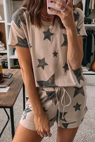 Camo Star Print Short Lounge Set – Khaki