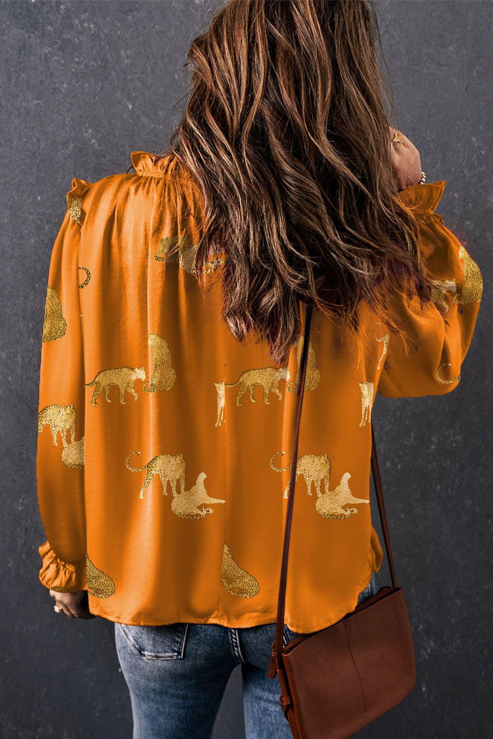 Orange Cheetah Printed Ruffled Sleeve Blouse BB Fashion Outlet
