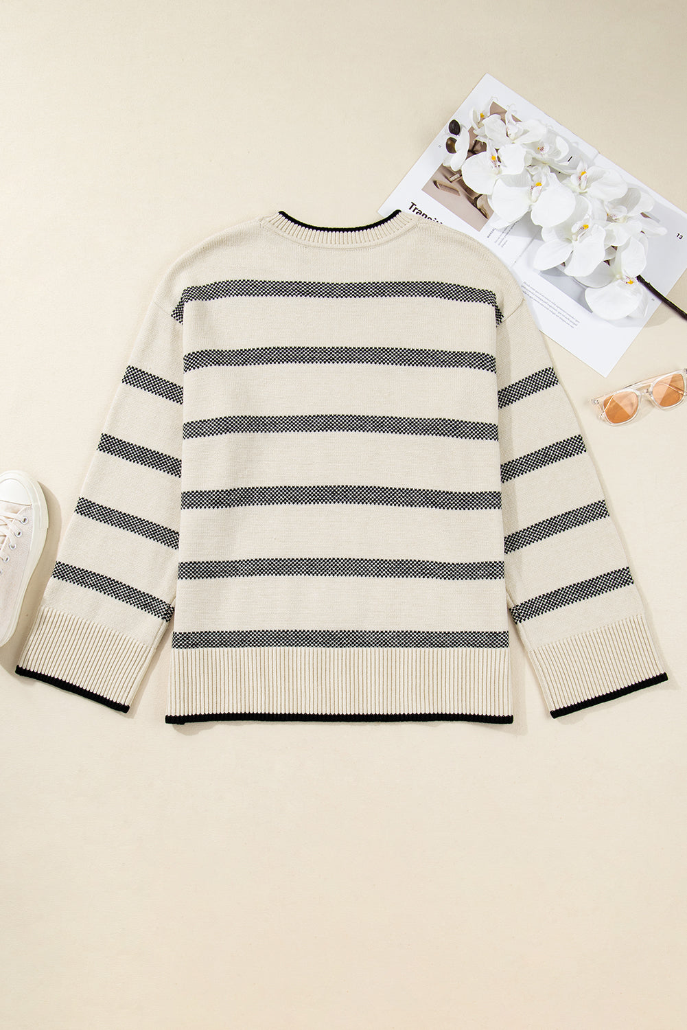 Stripe Wide Sleeve Drop Shoulder Plus Sweater - eAura