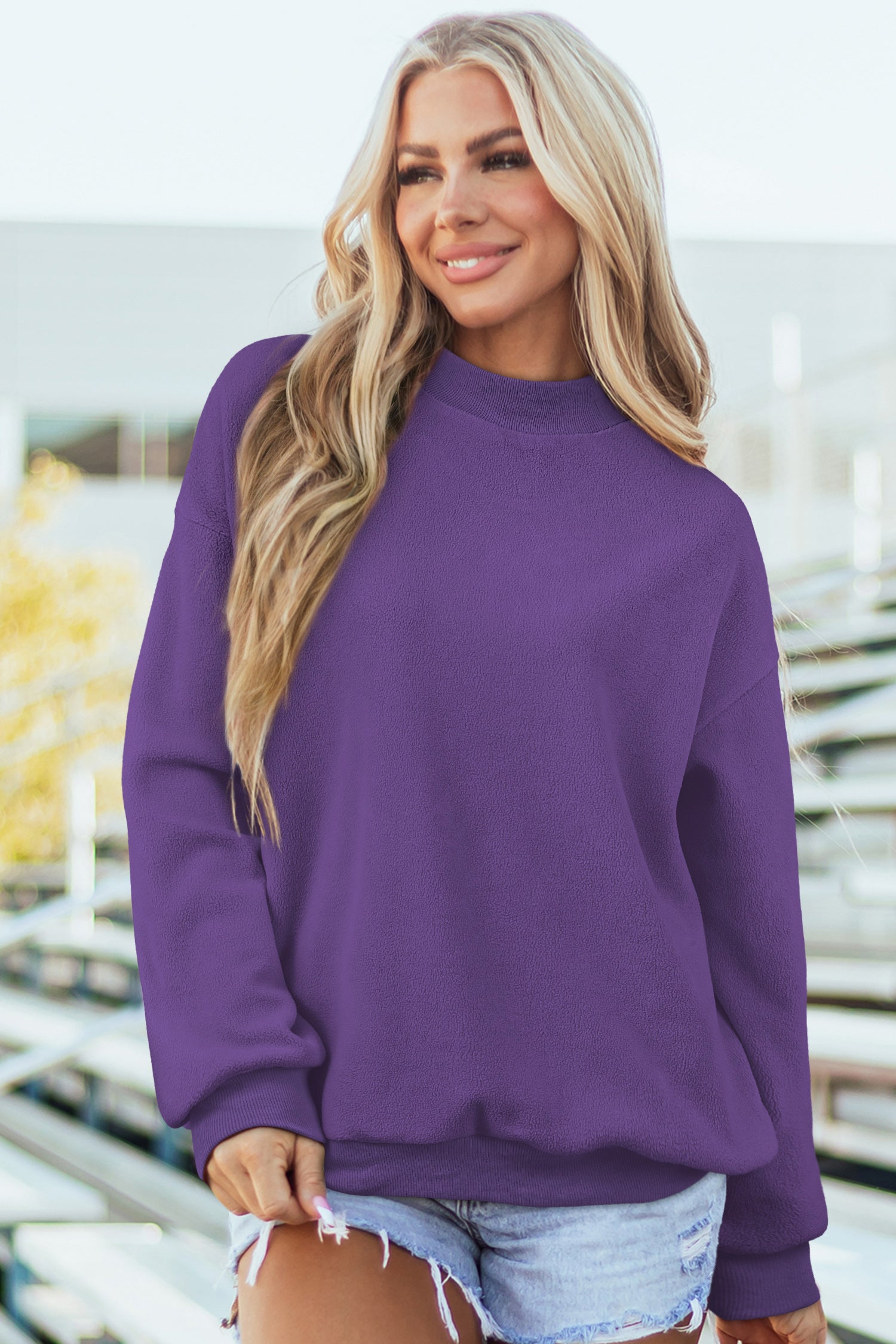Black Oversize Drop Shoulder Reversible Mock Neck Sweatshirt