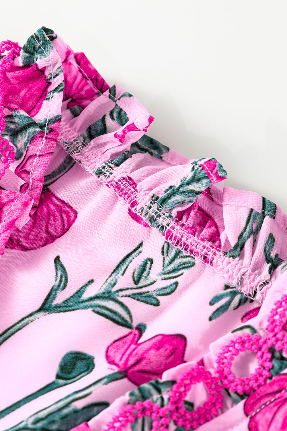 Pink Floral Lace Detail Frilled V Neck Summer Blouse Dear-Lover Dropshipping