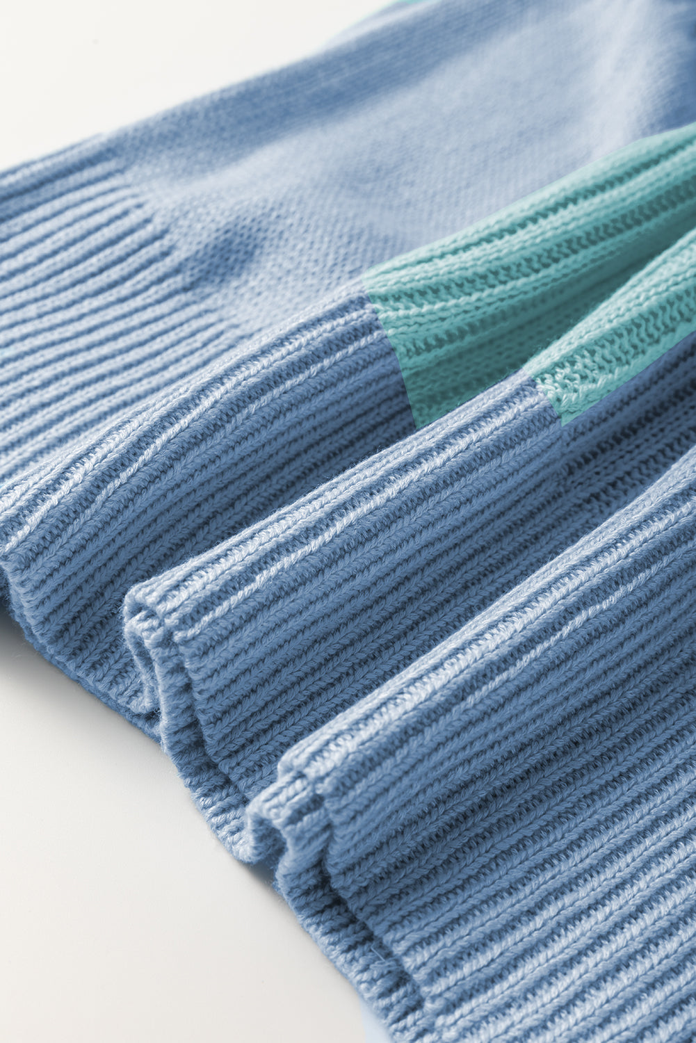 Light Blue Checkered Colour Block Crew Neck Short Sleeve Sweater eAura