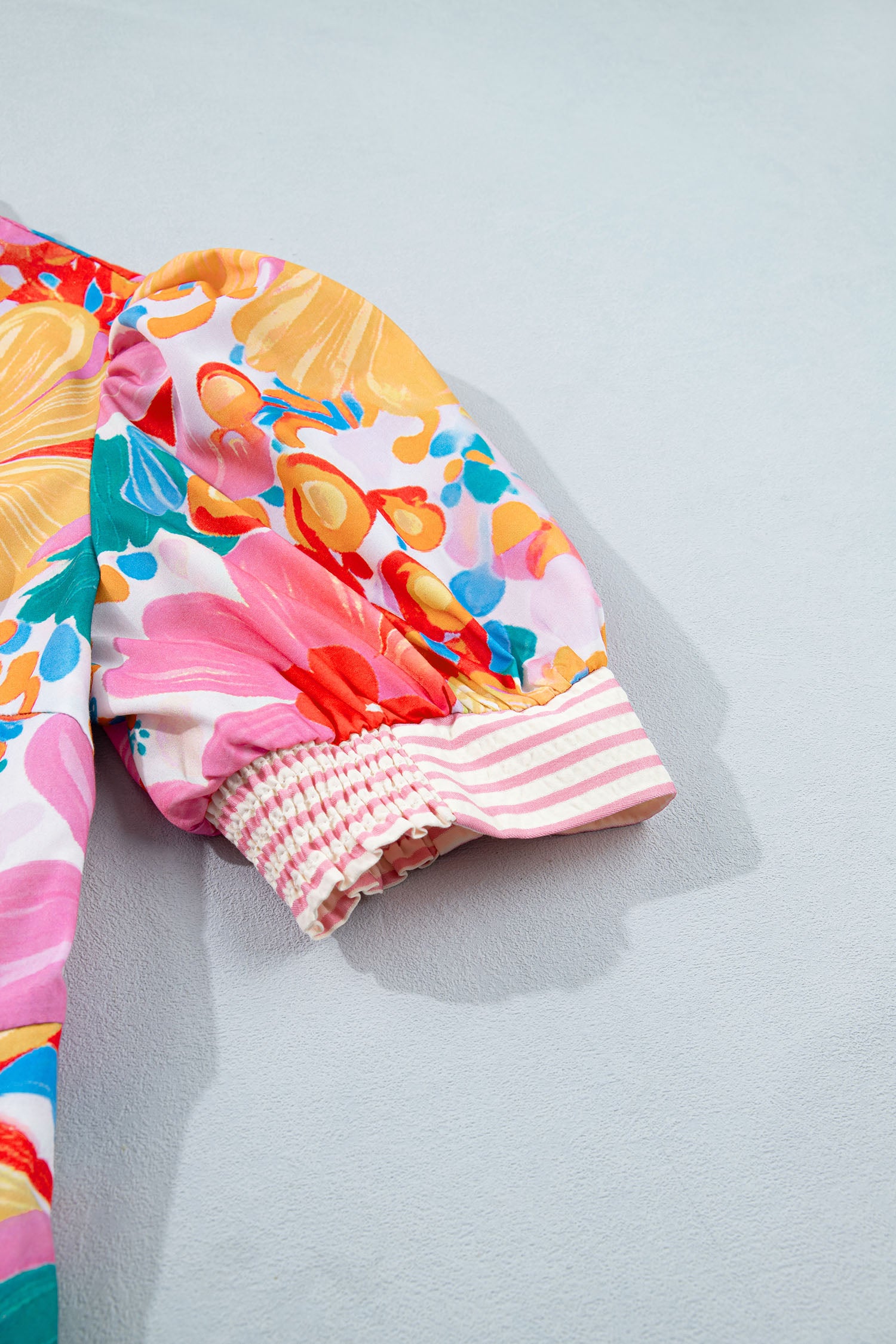 Floral Print Striped Trim Button-Down Shirt Dress
