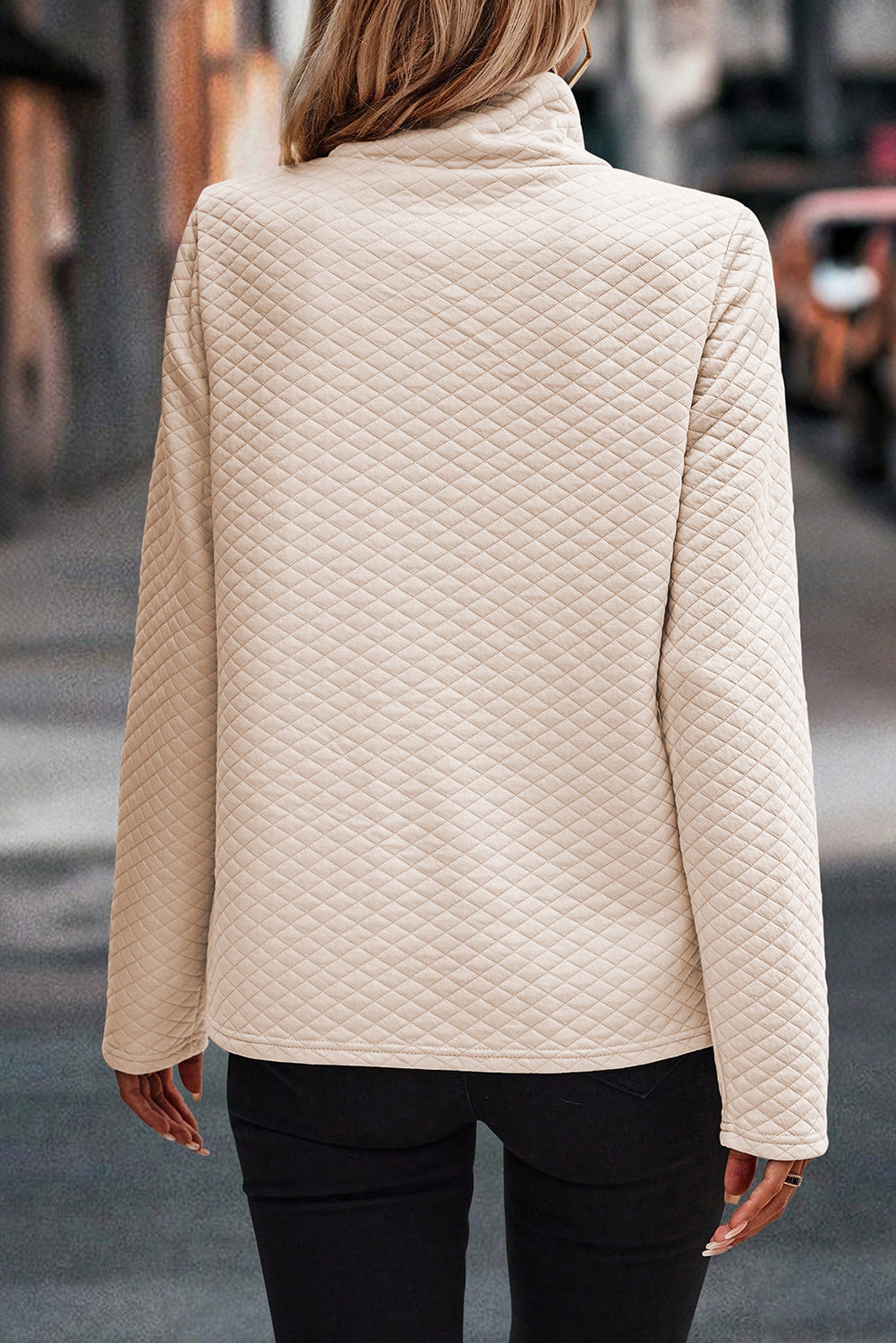 Apricot High Neck Kangaroo Pocket Quilted Sweatshirt BB Fashion Outlet
