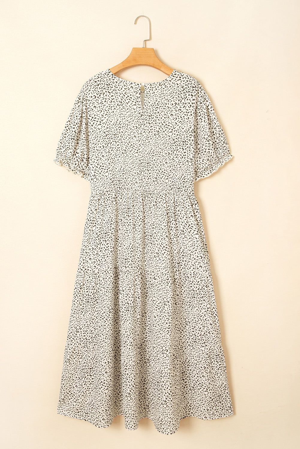 Beige Plus Size Leopard Print Frill Trim Short Sleeve Flared Dress BB Fashion Outlet