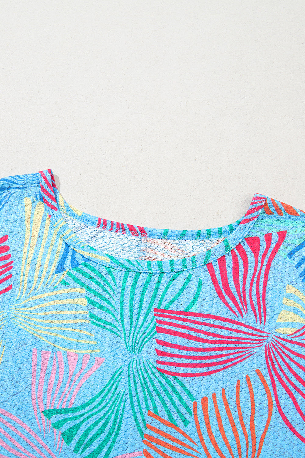 Bowknot Print Waffle Crewneck Loose Short Sleeve Top eAura