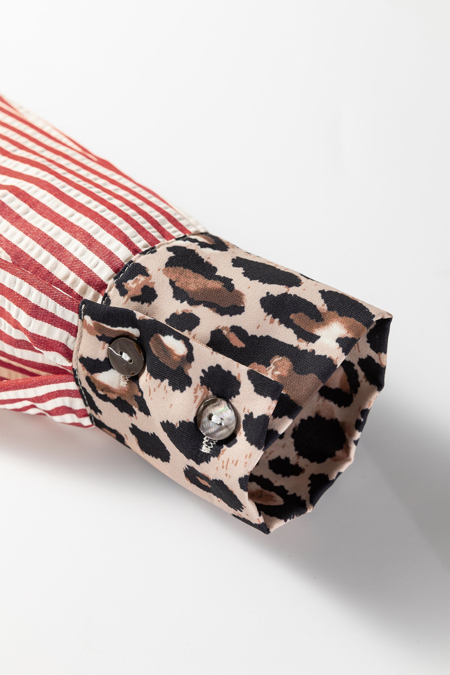 Striped Leopard Print Patchwork Button Up Shirt - eAura