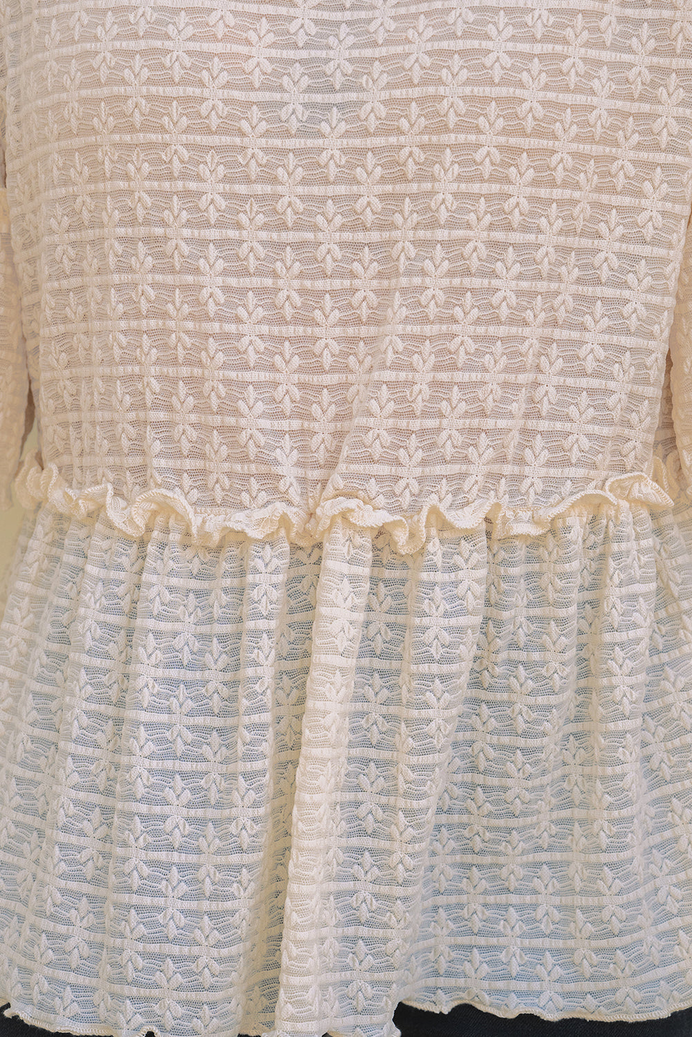 Beige Solid Colour Textured Ruffled Short Sleeve Blouse eAura