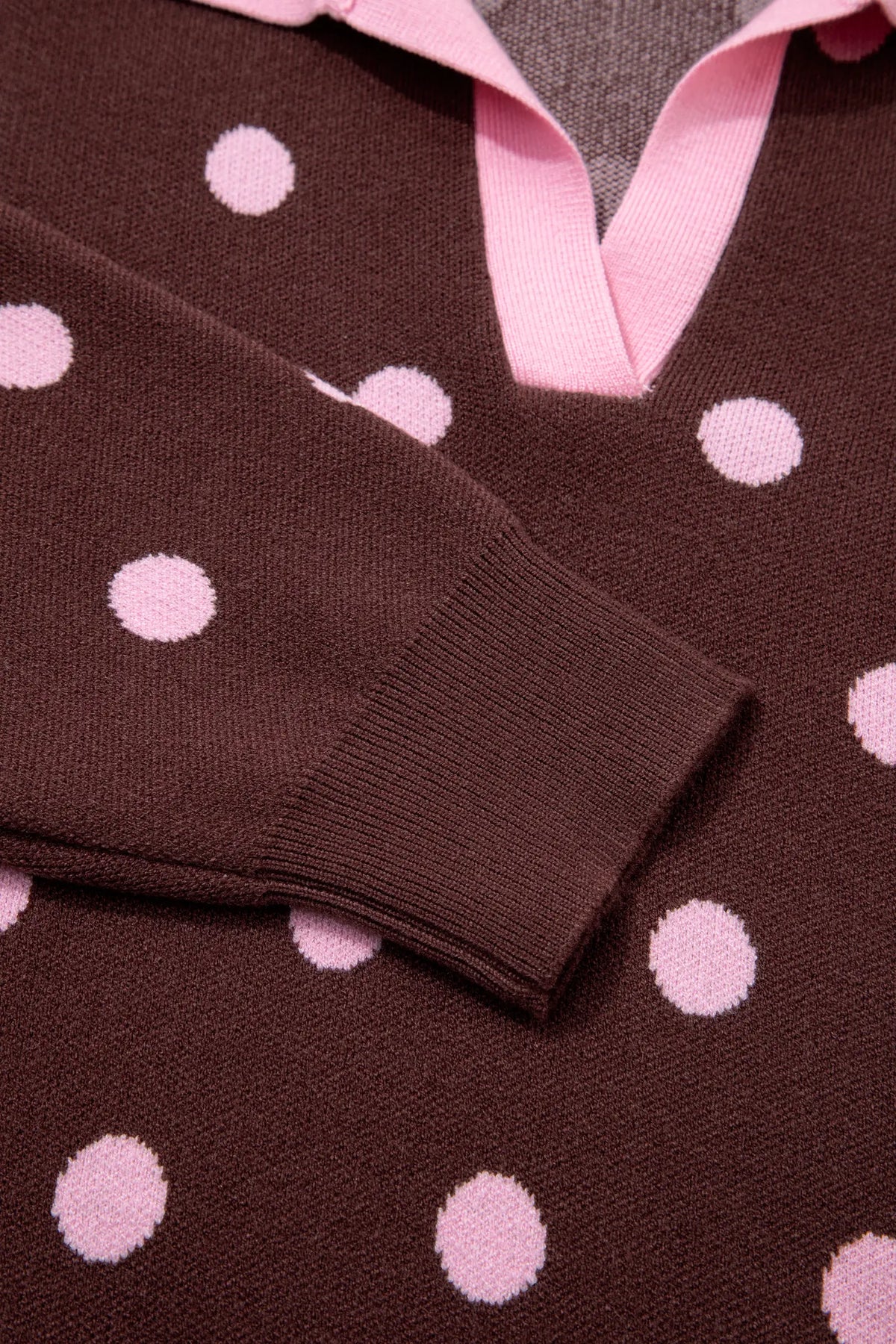Polka Dot Pattern Colour Block Collared Loose Pullover Sweater