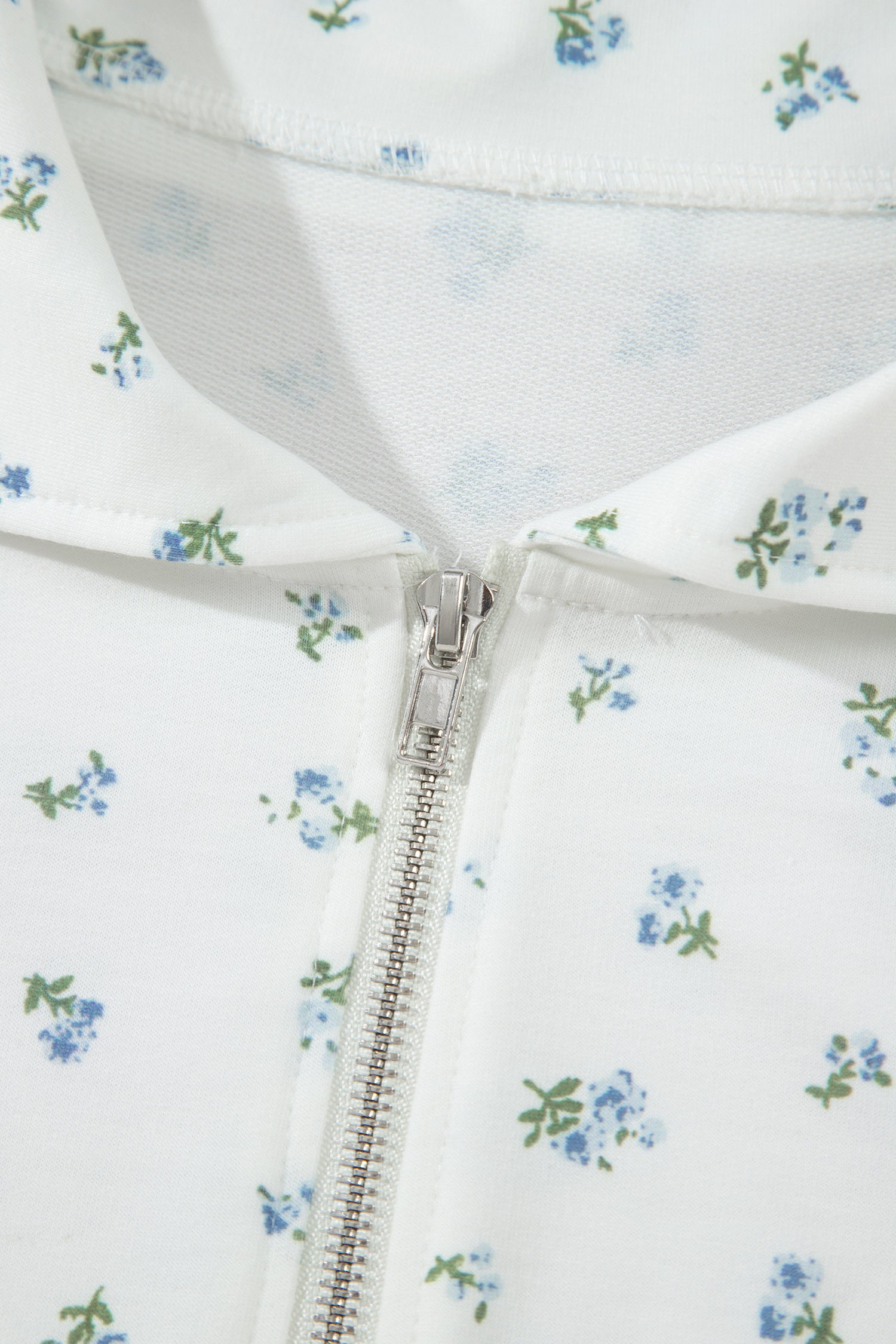 Floral Print Half Zip Top Matching Short Set – White