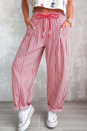 Drawstring Casual Loose Pants – Red Stripe