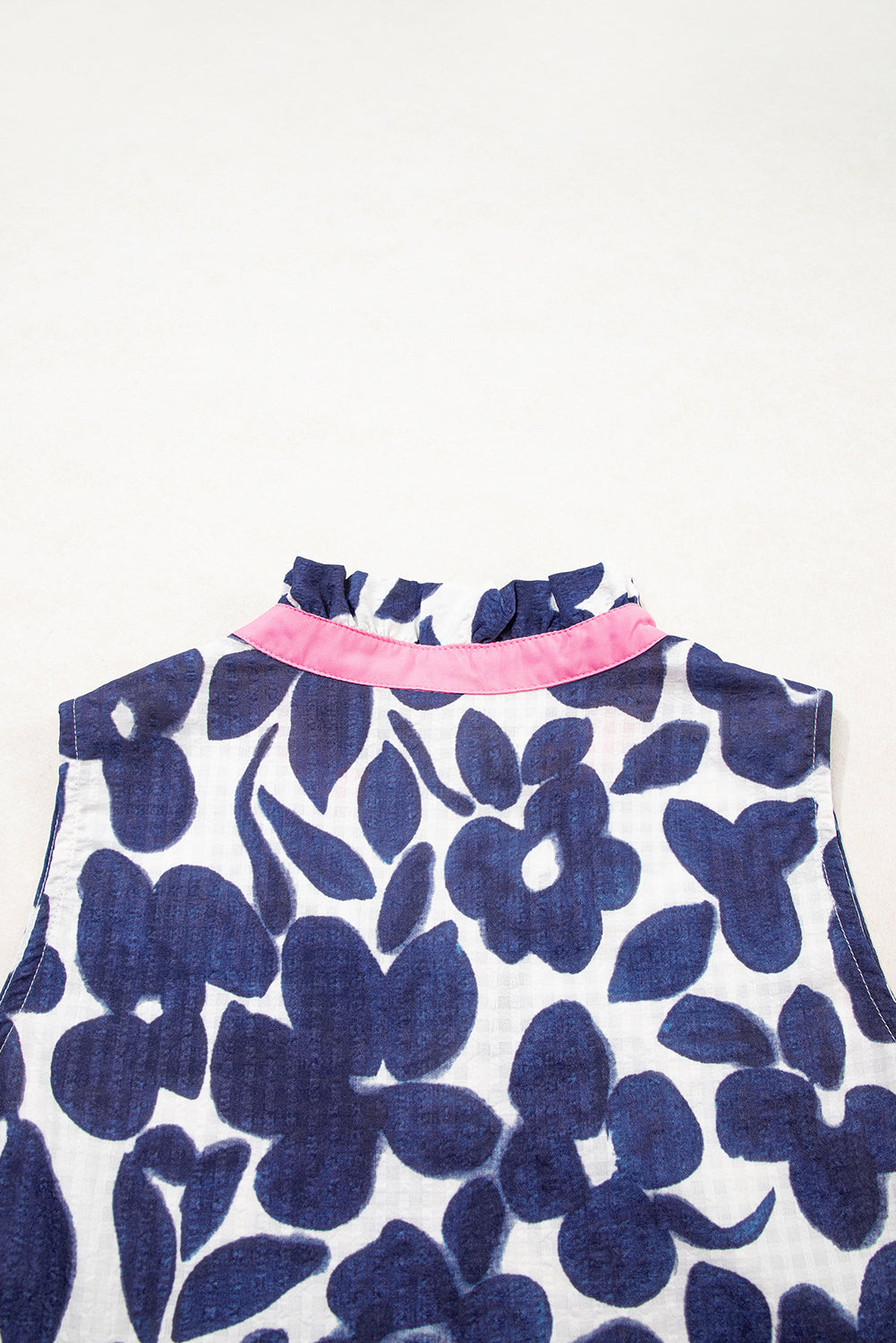 Blue Floral Sleeveless Notched V Neck Mini Dress eAura