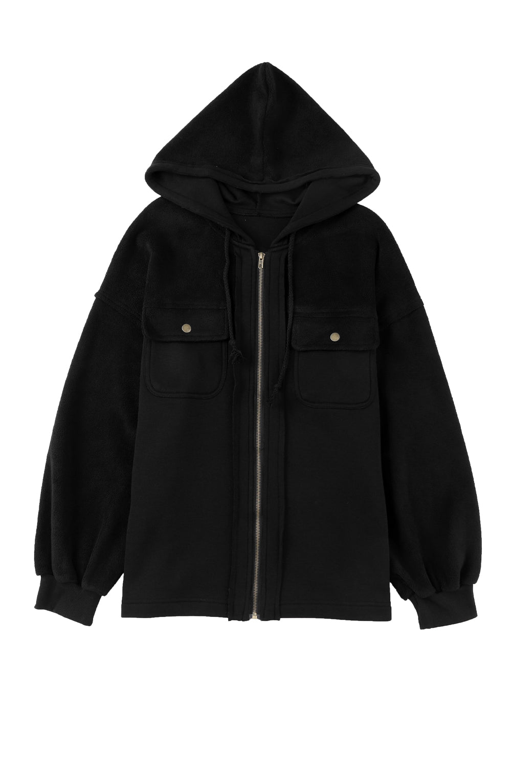 Flap Pocket Drawstring Hood Zip Up Jacket Beagle Boutique Fashion Outlet