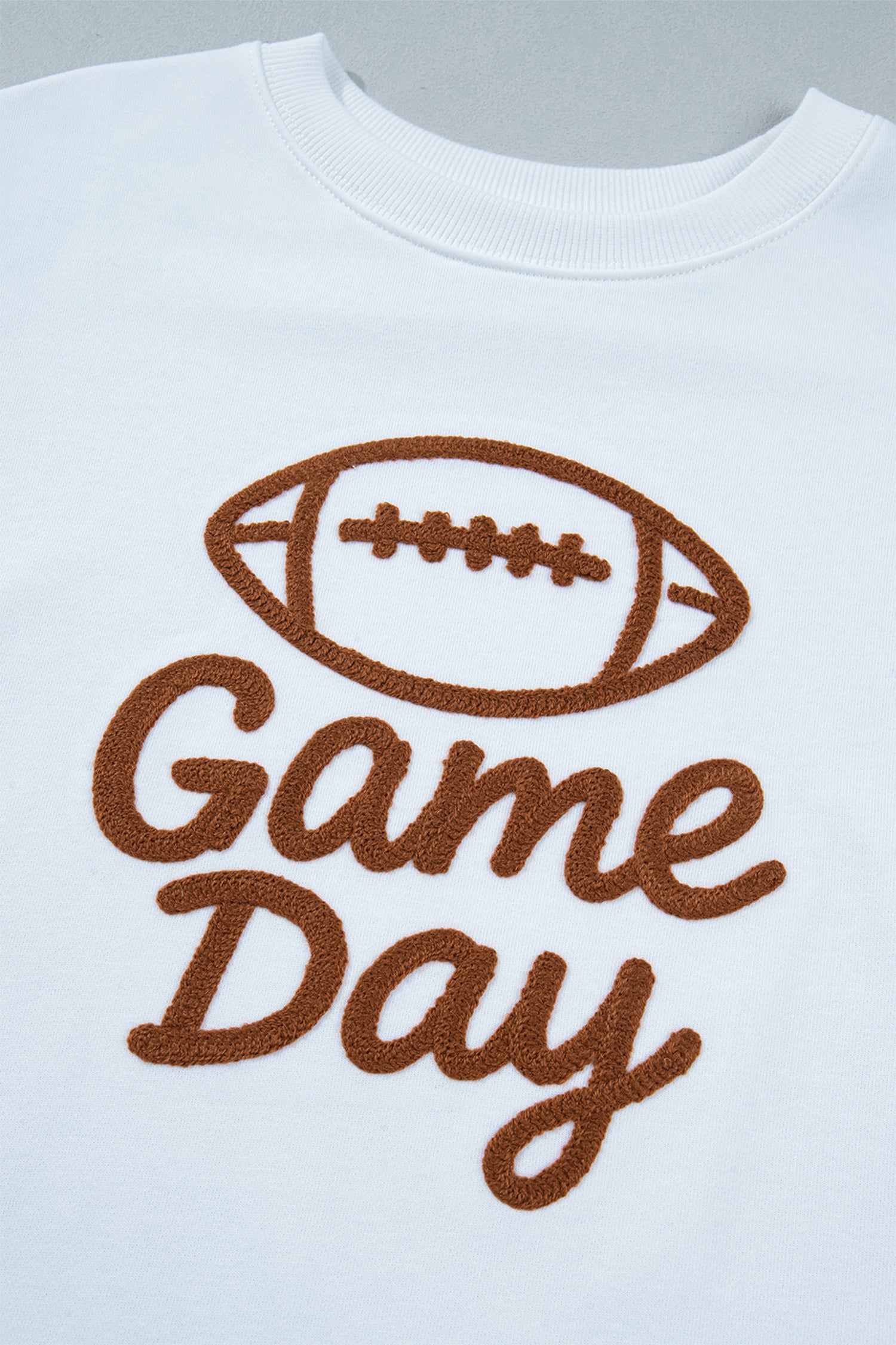 Embroidered Slogan Game Day Rugby Pattern Crewneck Sweatshirt – White