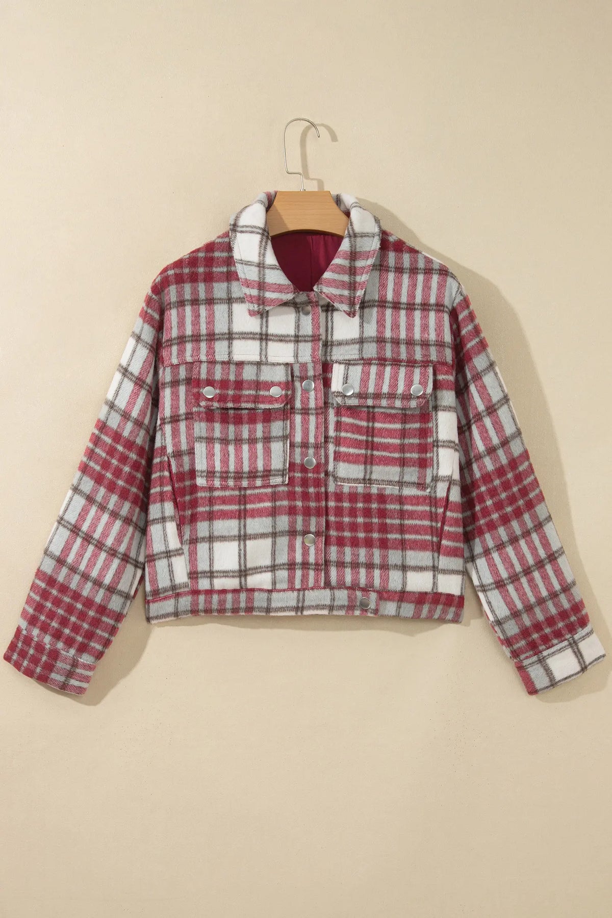 Jacket Plaid Flannel Metal Button Collar Long Sleeve Shift