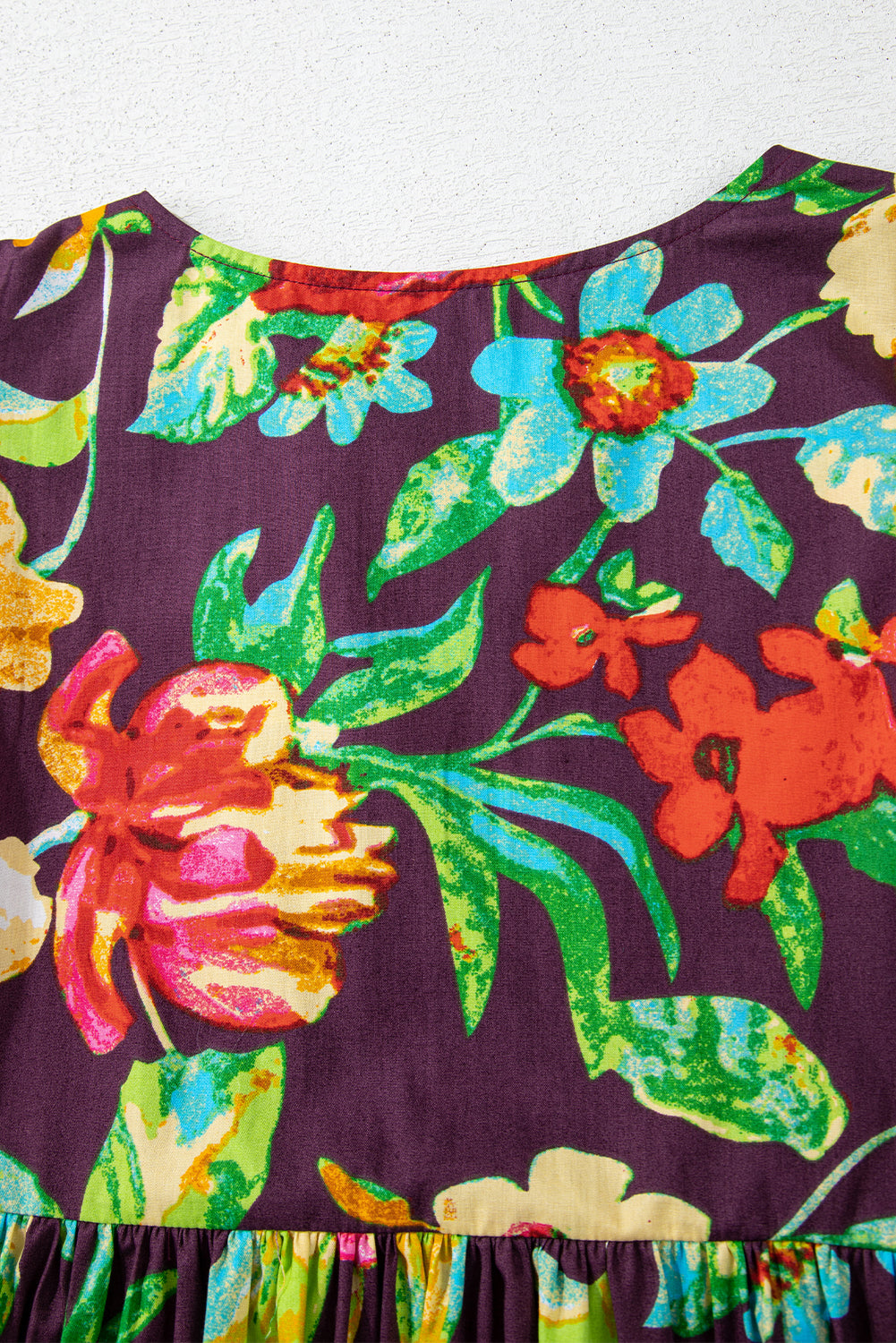 Greyish Purple Rose Flower Embroidered Trim Half Sleeve Blouse eAura