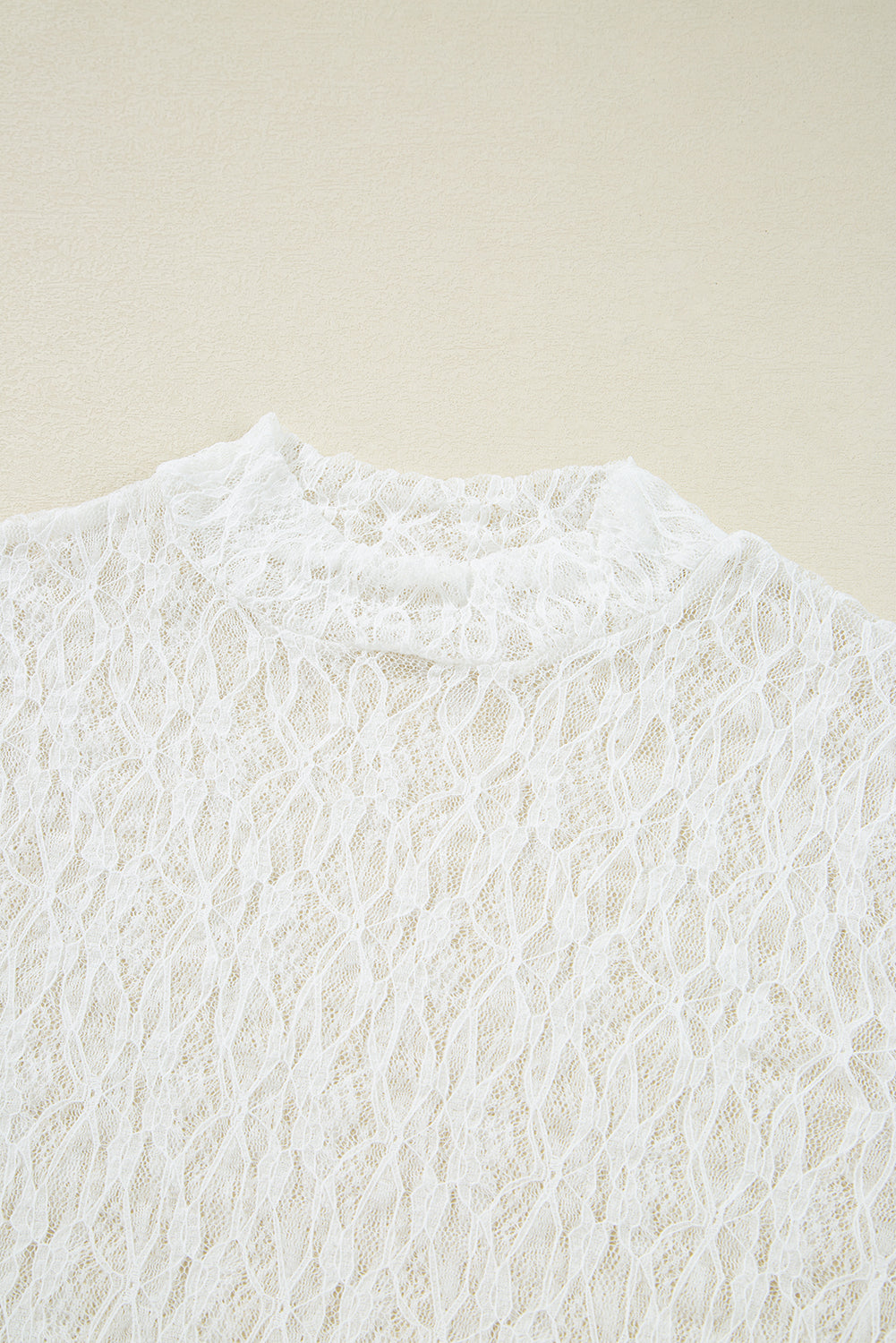 White Sheer Lace Bell Sleeve Mock Neck Blouse - eAura