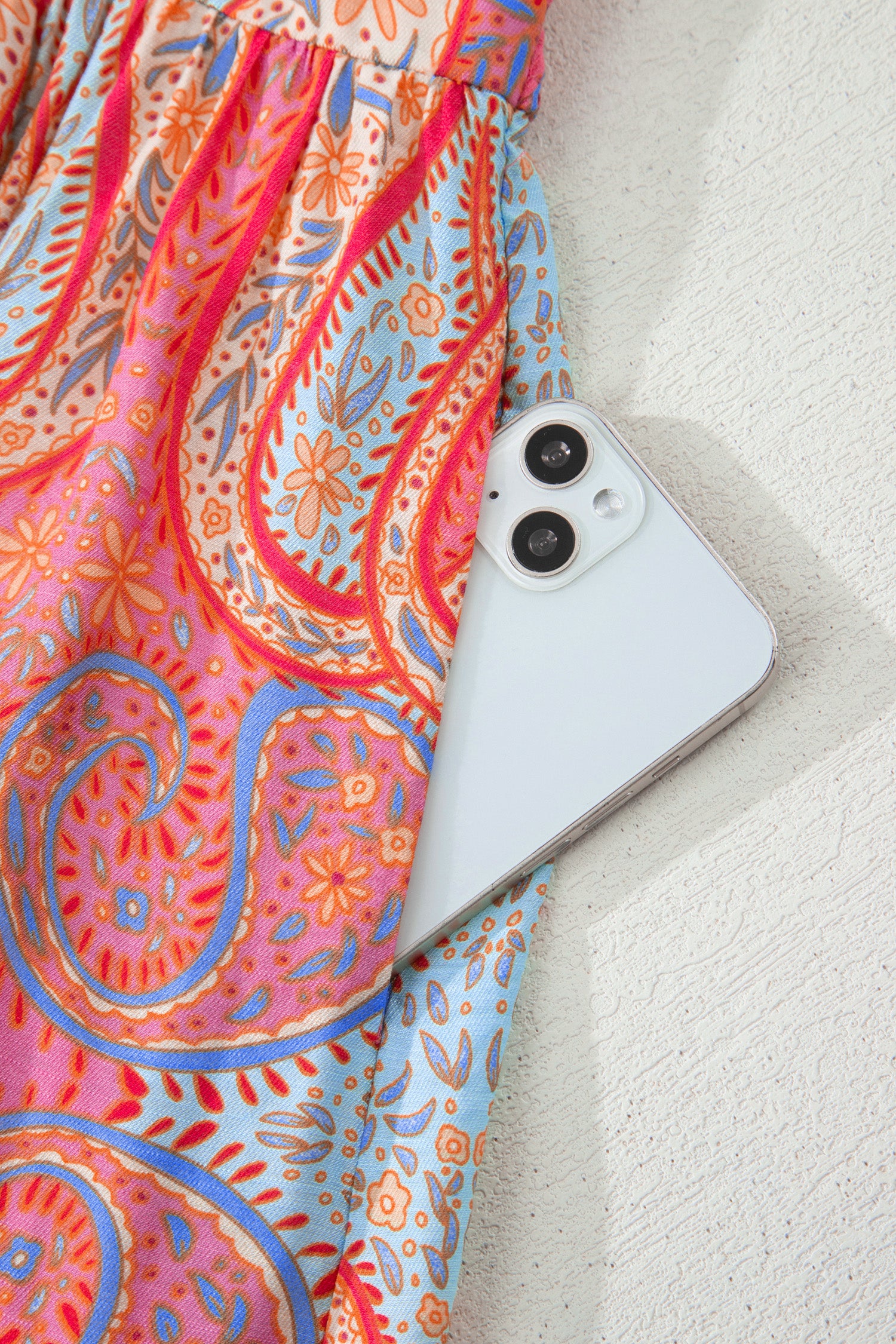 Paisley Print V-Neck Short Sleeve Boho Maxi Dress with Ruffle Details – Multicolour