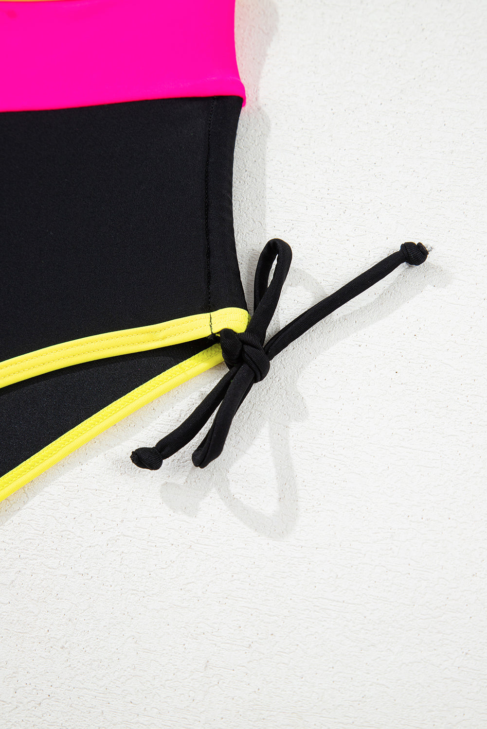 Black Colour Block Drawstring Side V Neck High Waist Bikini Set eAura