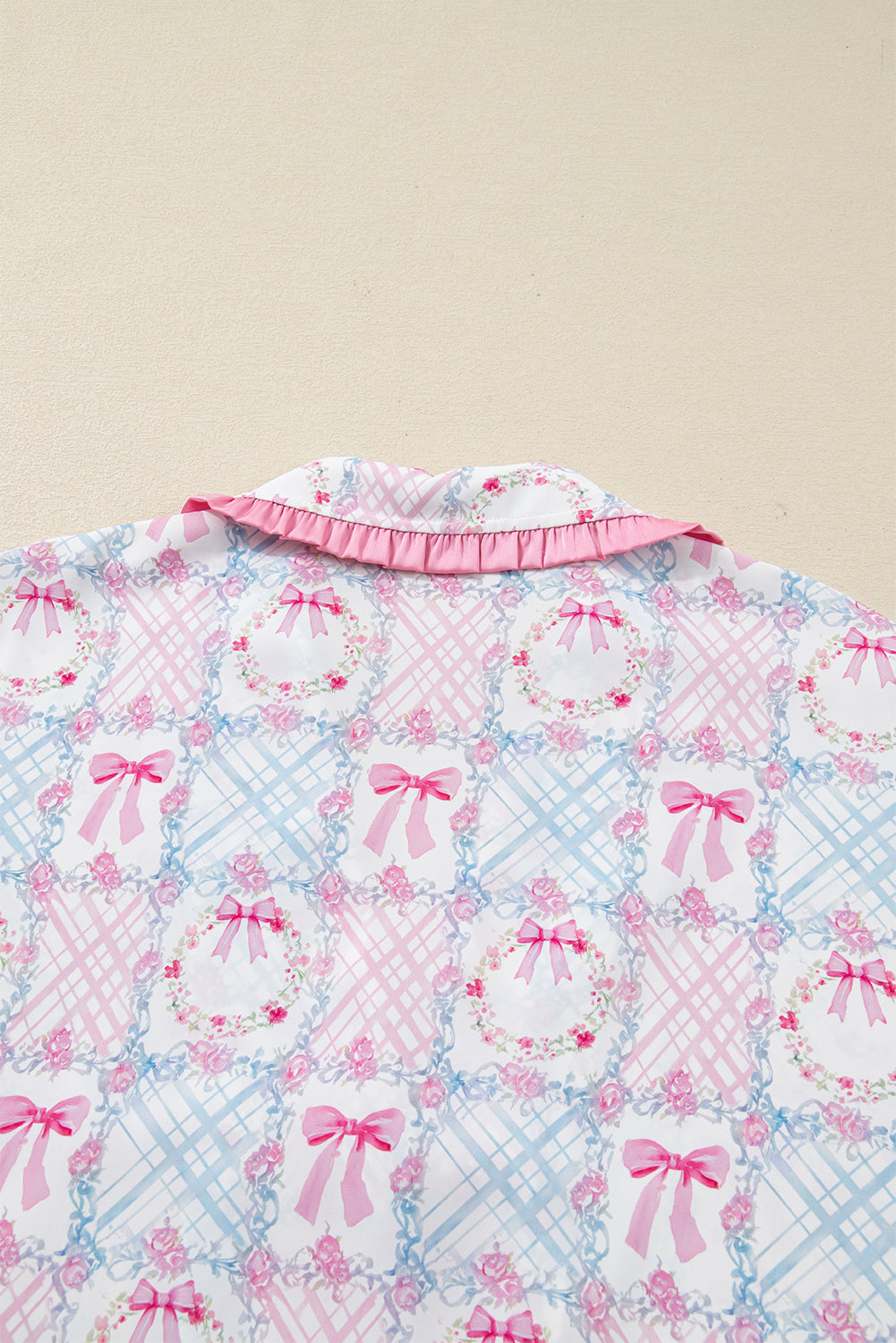 Pink Bow Wreath Pattern Christmas Pyjamas Tied Front Long Sleeve Dear-Lover Dropshipping