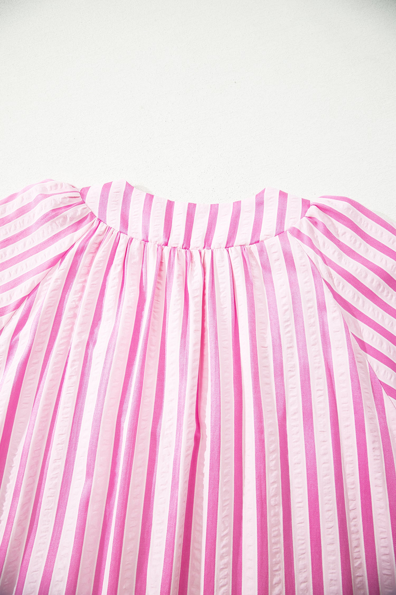 V Neck Short Sleeve Shift Long Dress – Pink Stripe