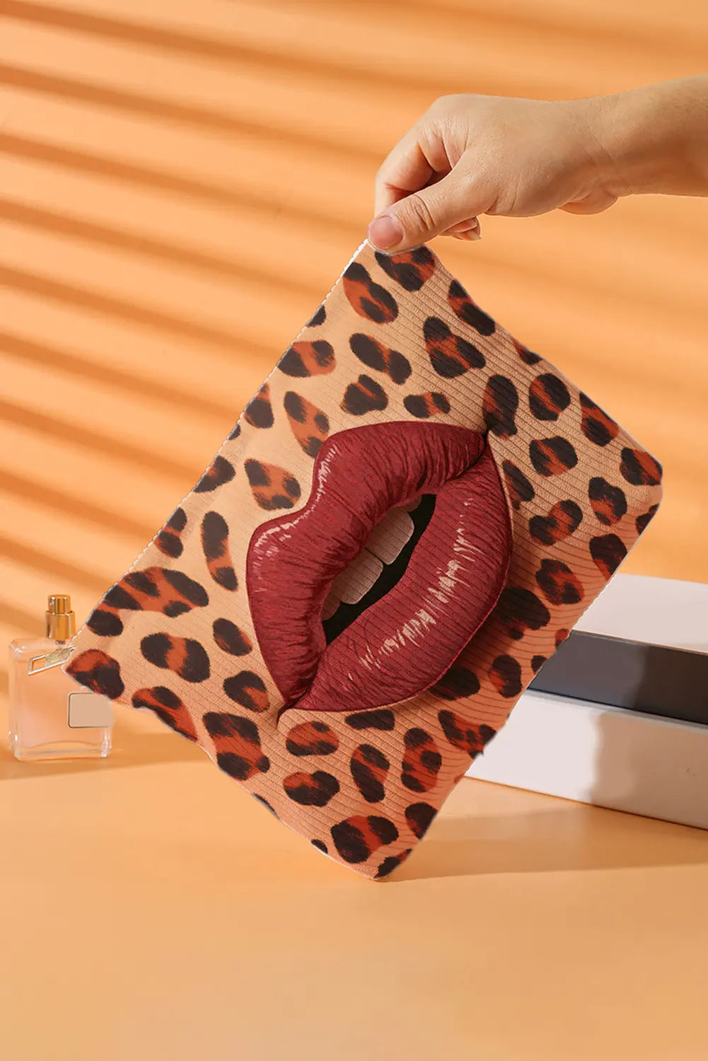 Leopard Print Lip Shape Canvas Makeup Bag