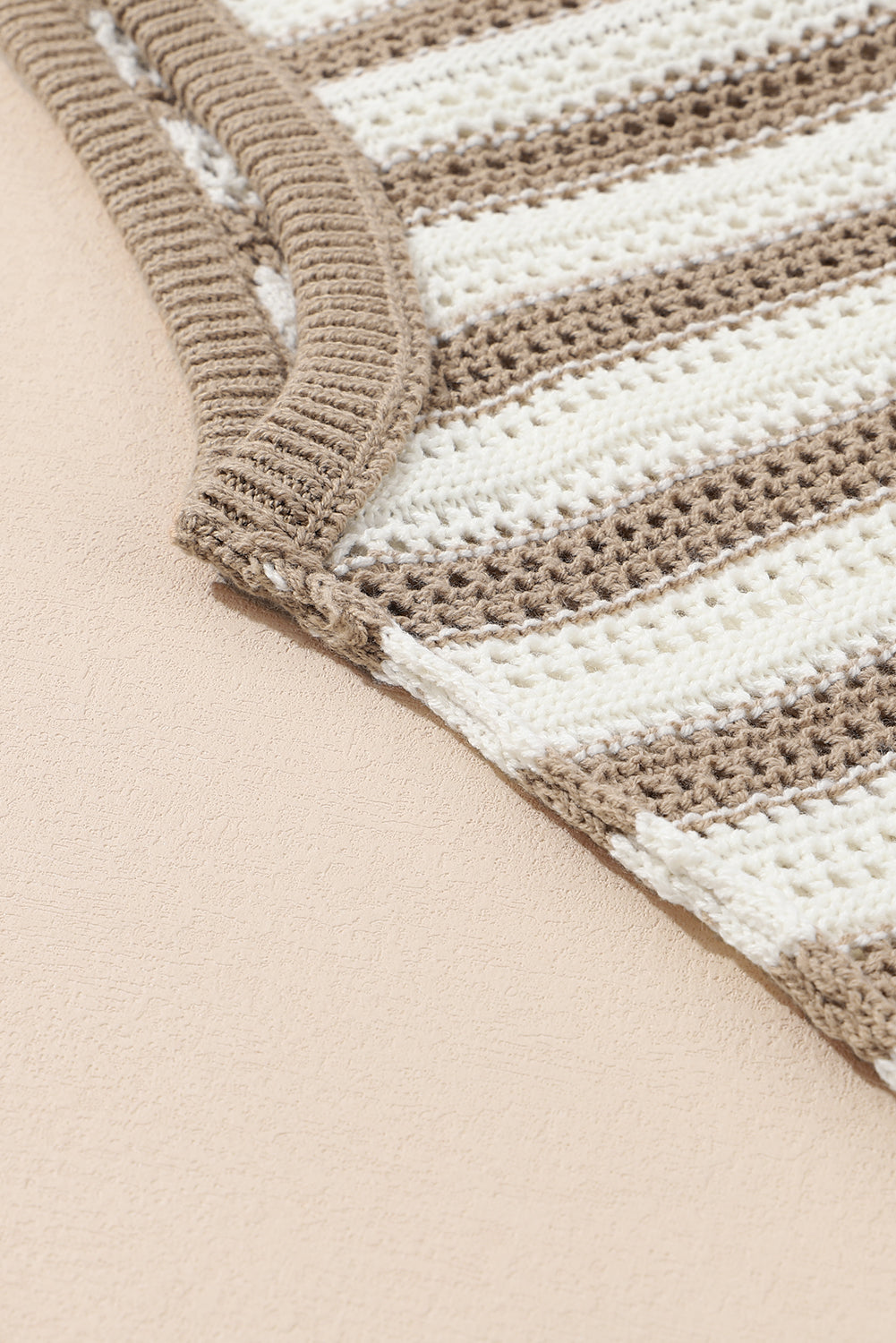 Khaki Stripe Hollowed Knit Sleeveless Sweater Dress eAura