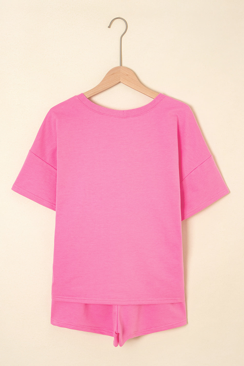 Myosotis V Neck Drop Shoulder Tee and Patchwork Drawstring Shorts Set BB Fashion Outlet