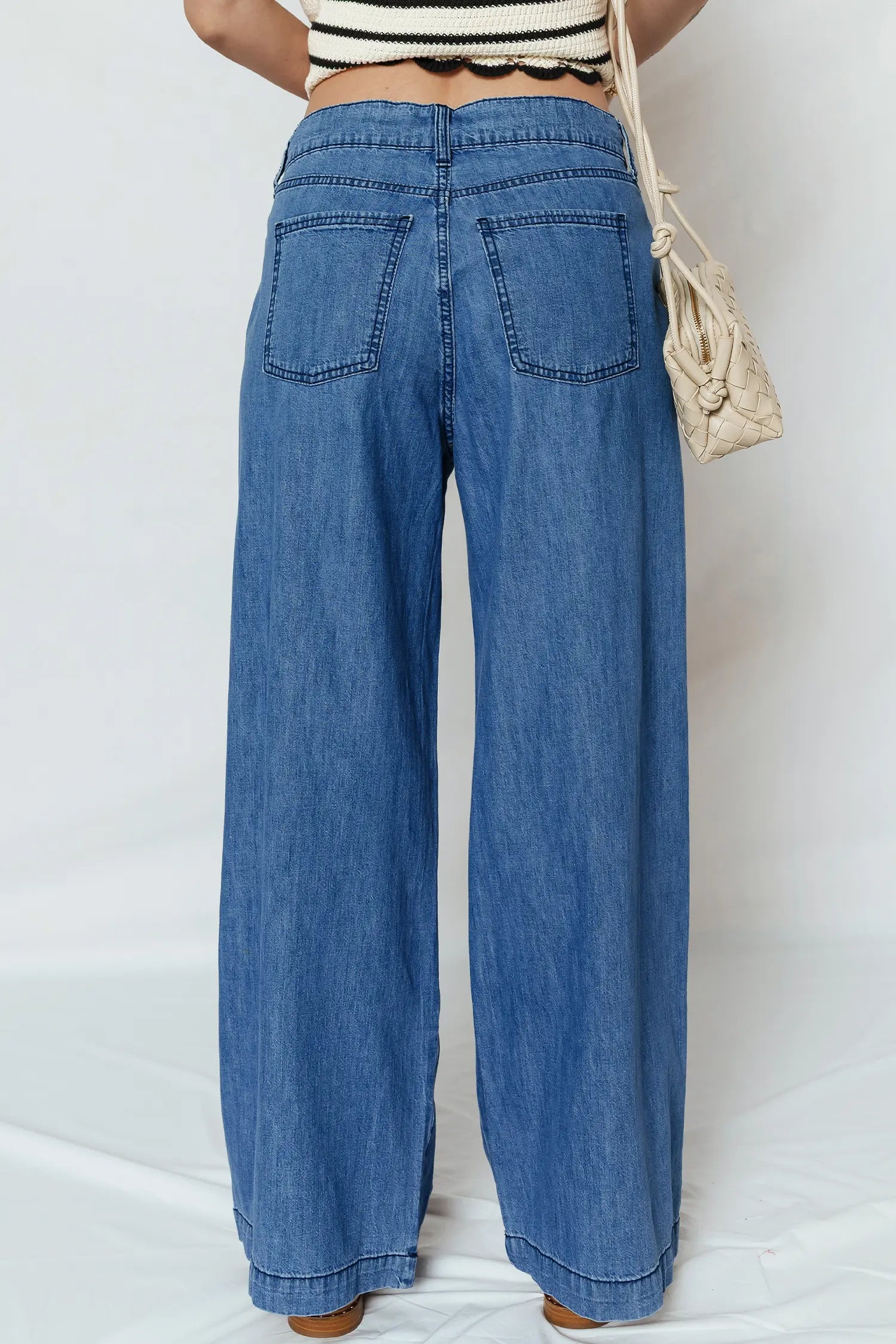 Dusk Blue Lace-up Pull on Wide Leg Jeans