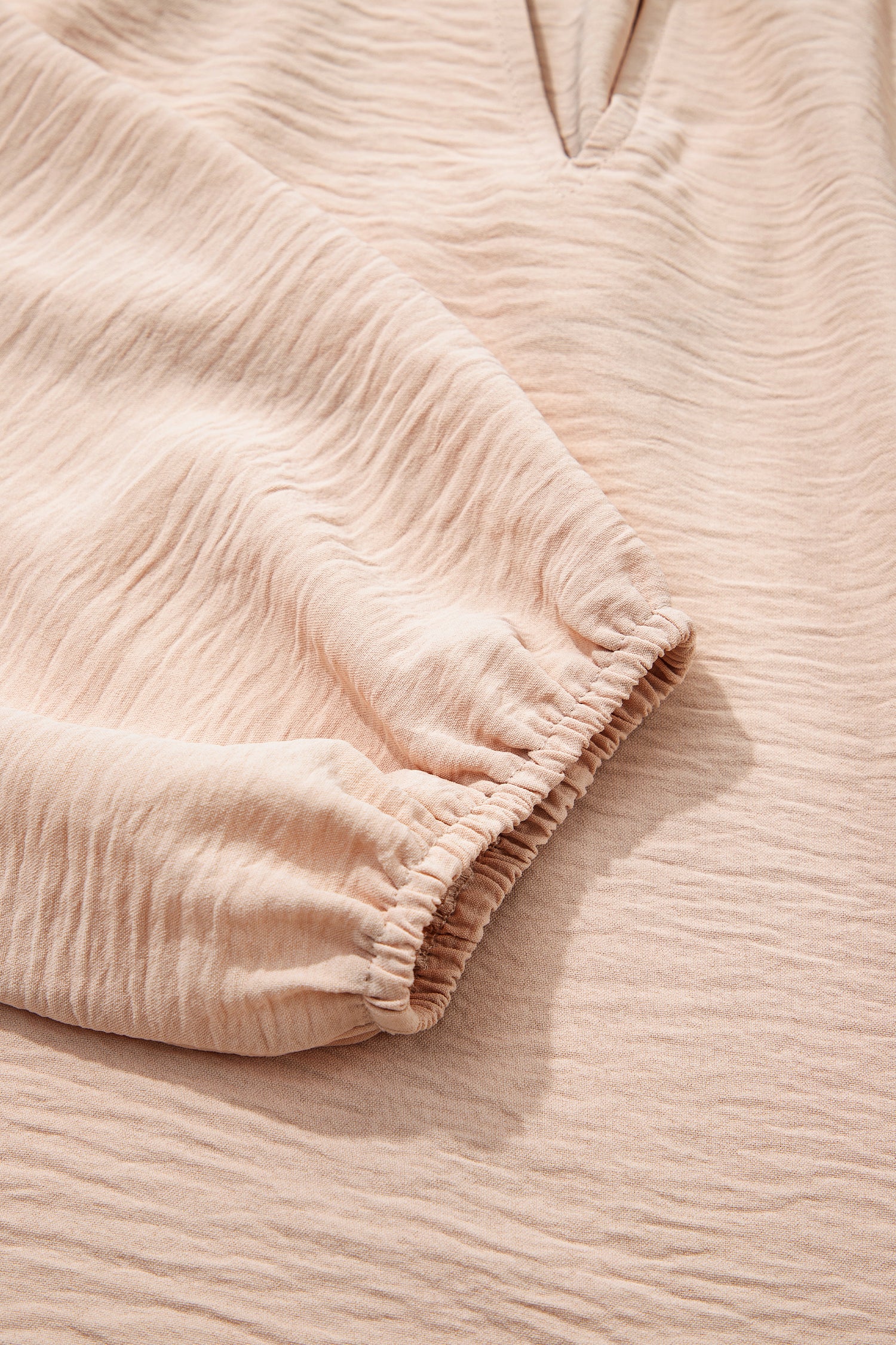 V Neck Gathered Cuff Three Quarter Sleeve Blouse – Parchment