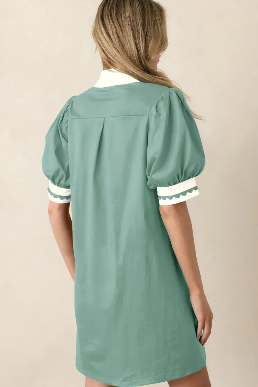 Scallop Colour Block Trim Puff Sleeve Mini Dress – Canton