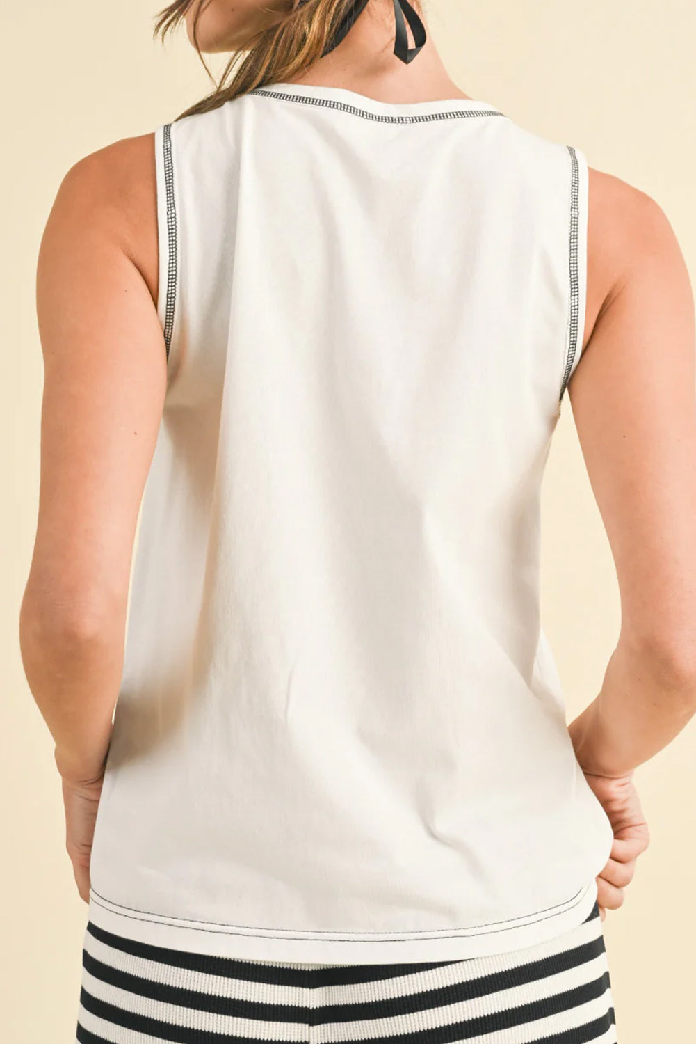 White Sweet Bow Stitching Trim Sleeveless Top eAura