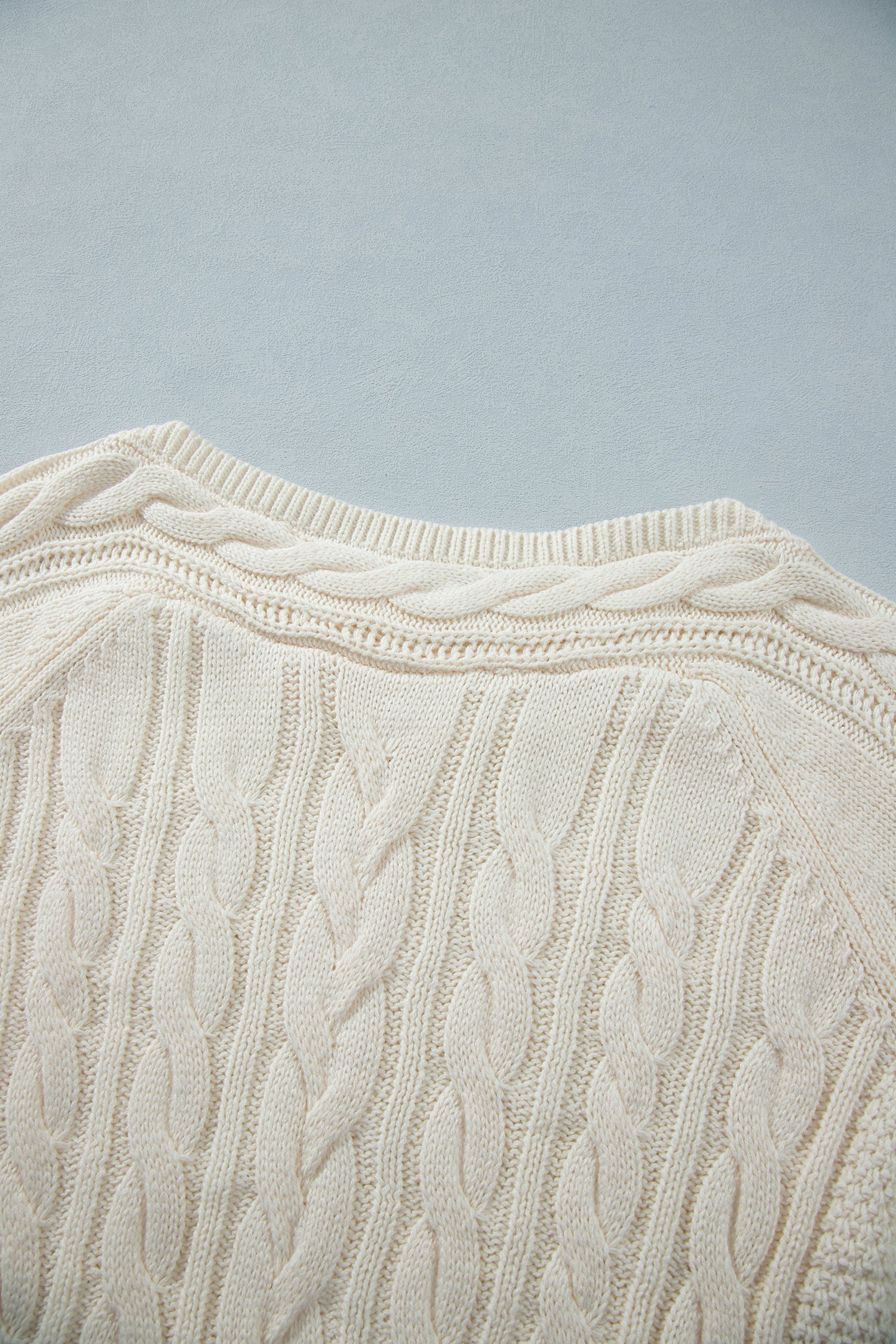 Drop Shoulder Round Neck Cable Knit Sweater – Beige